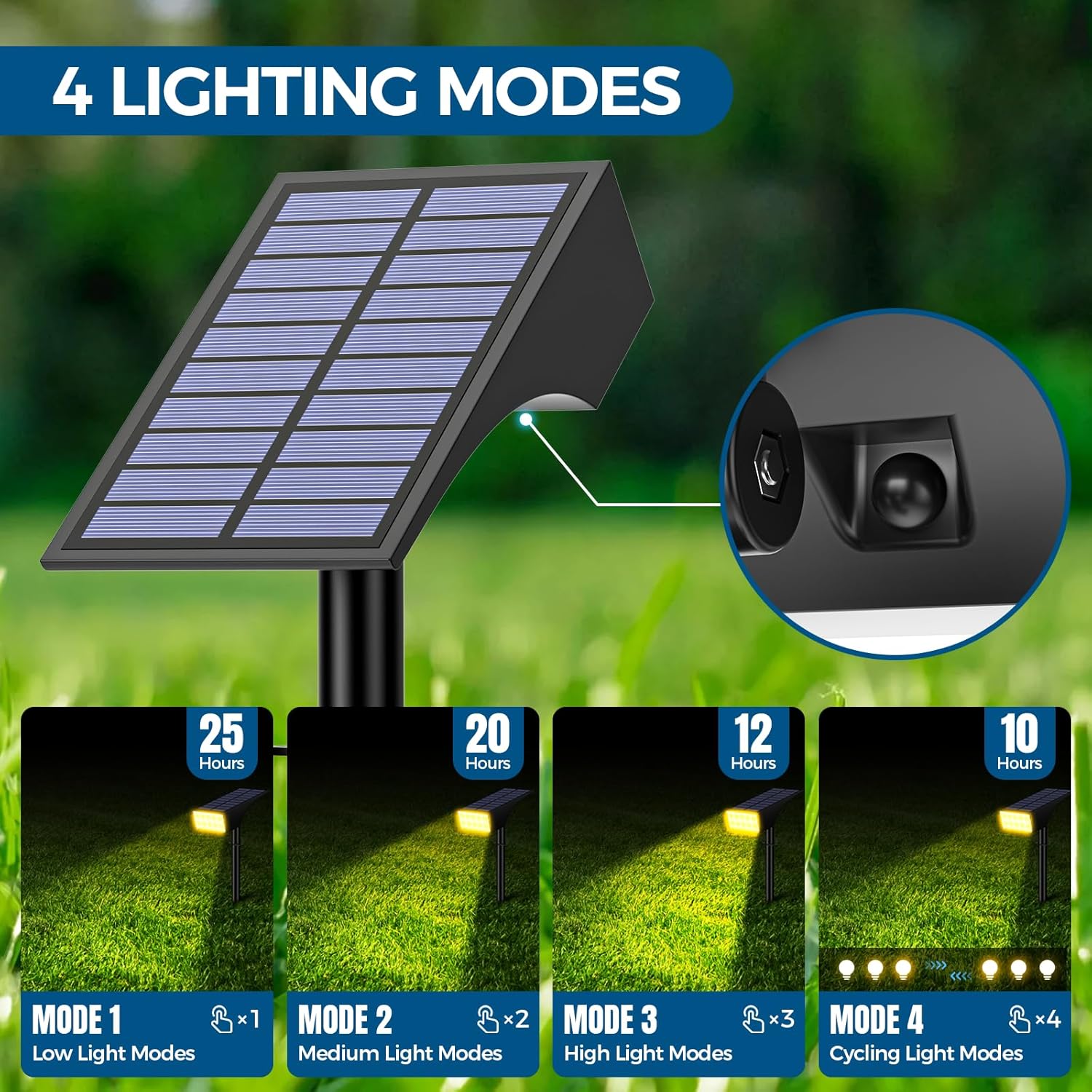 Solar Spot Lights Outdoor, Solar Lights Outdoor Waterproof IP65, 4 Lighting Modes Solar Powered Spotlights Yard Garden Landscape Pathway Solar Security Lights for Outside (Warm White, 6 Pack)