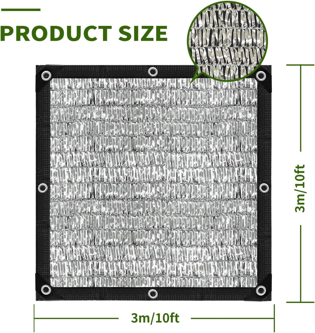 Aluminum Shade Cloth 10x10',80% Aluminum Reflective tarp,Durable Mesh Tarp with Grommets,Shade Cloth for Garden,Car, Outdoor Pergola,Greenhouse,Chicken Coop and Dog Kennel(Silver)