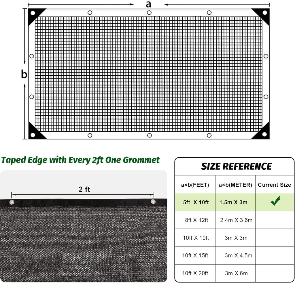 Garden expert 75% Black Shade Cloth 5x10FT Taped Edge with Grommets Sun Net Mesh for Garden Patio Backyard UV-Resistant