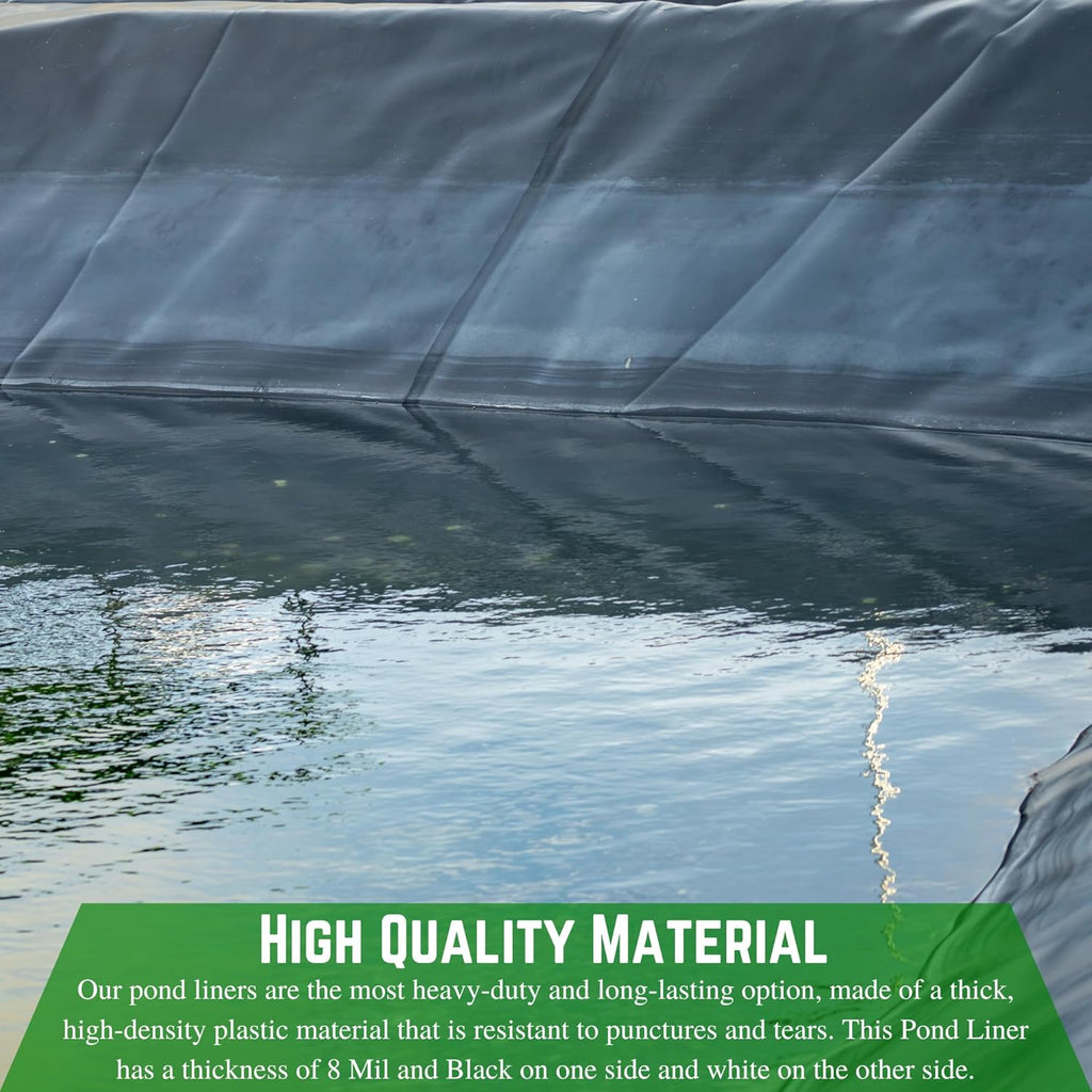 Farm Plastic Supply - 8 Mil Black/White Pond Liner - 8 Mil Fish Pond Liner, Pond Liners for Outdoor Ponds, Koi Ponds, Garden Fountain, Waterfall, Containment Liner (12' x 20')