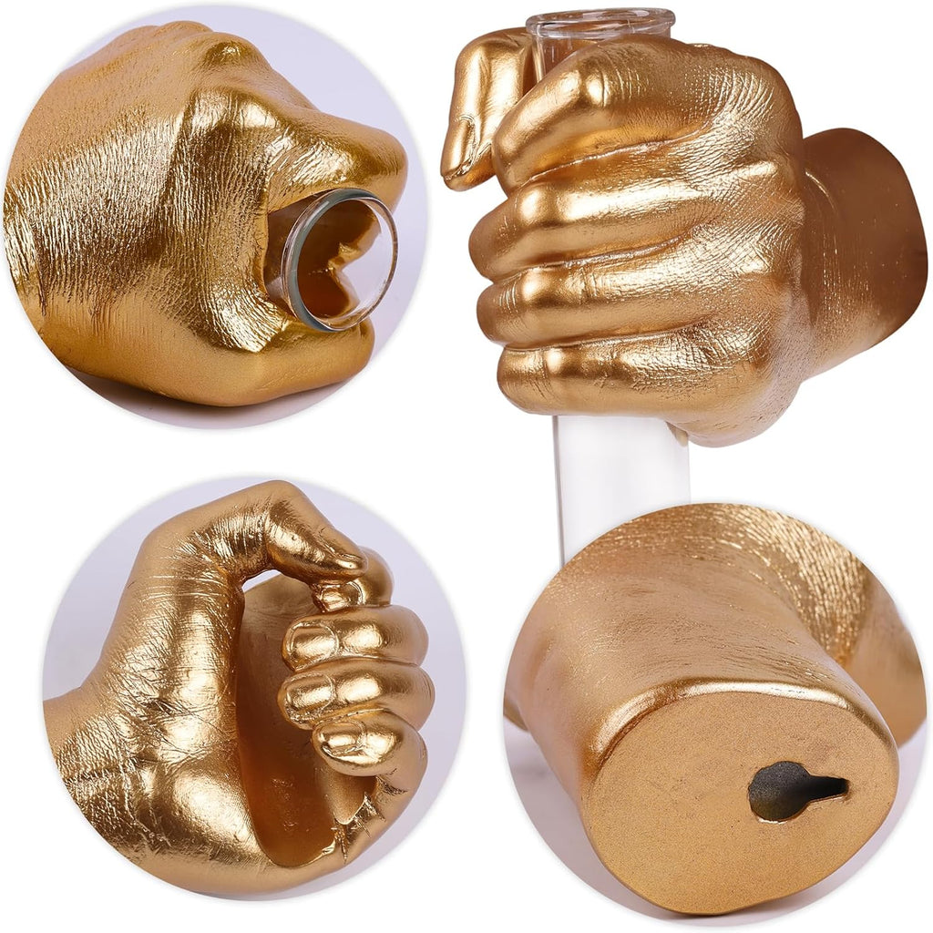 Gold Wall Sculptures, Hand Vases Home Decor, Wall Mount Art Sculpture, Unique Wall Art Statue, Funky Flower Vase Decorations, Modern Eclectic Hanging Decor,Glass Test Tube Vase