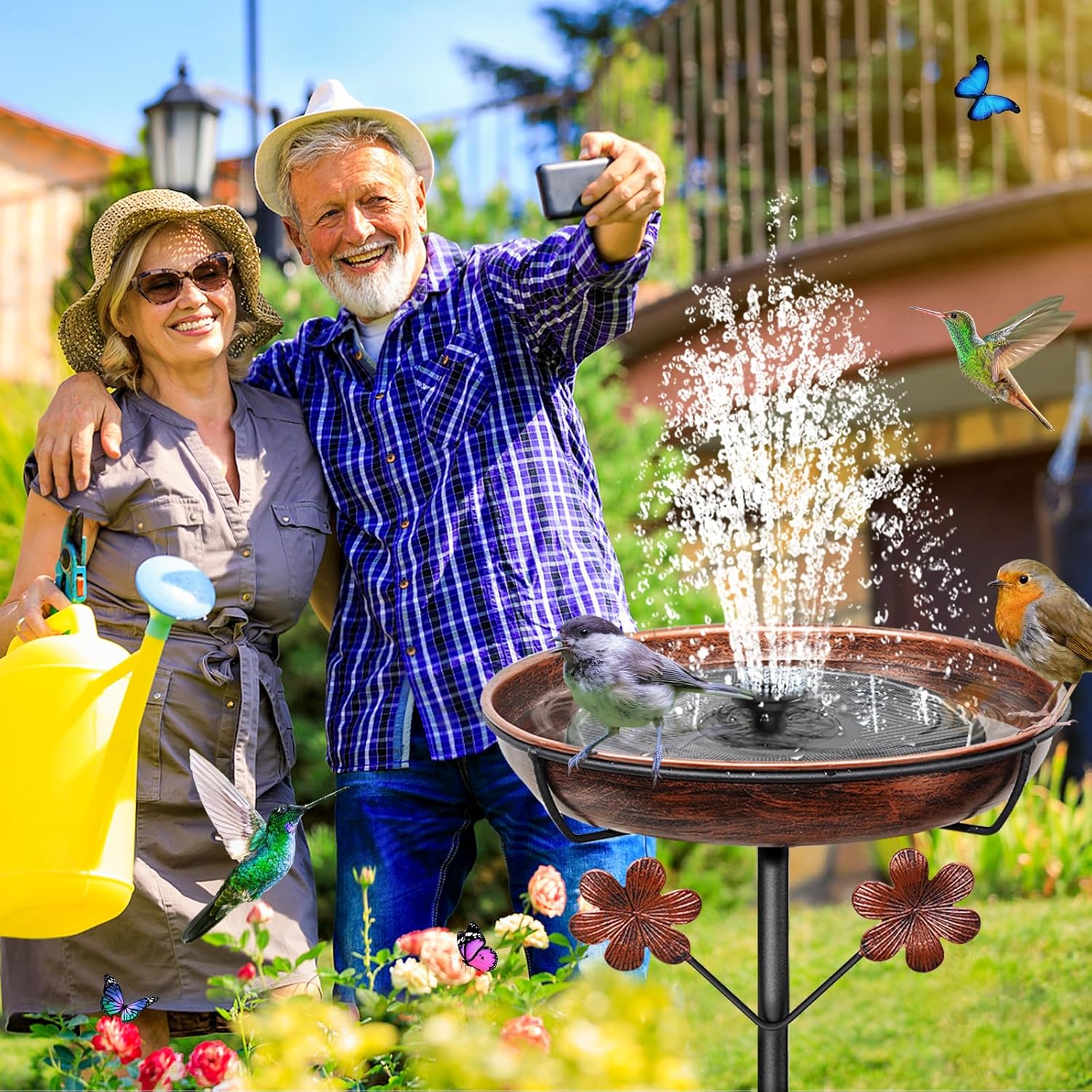 Metal Bird Bath for Outside, Freestanding Birdbaths Bowl Outdoor with Iron Stake, Vintage Spa Birdfeeder Feeder Bowl for Garden Patio Yard Lawn Decor, Easy to Clean