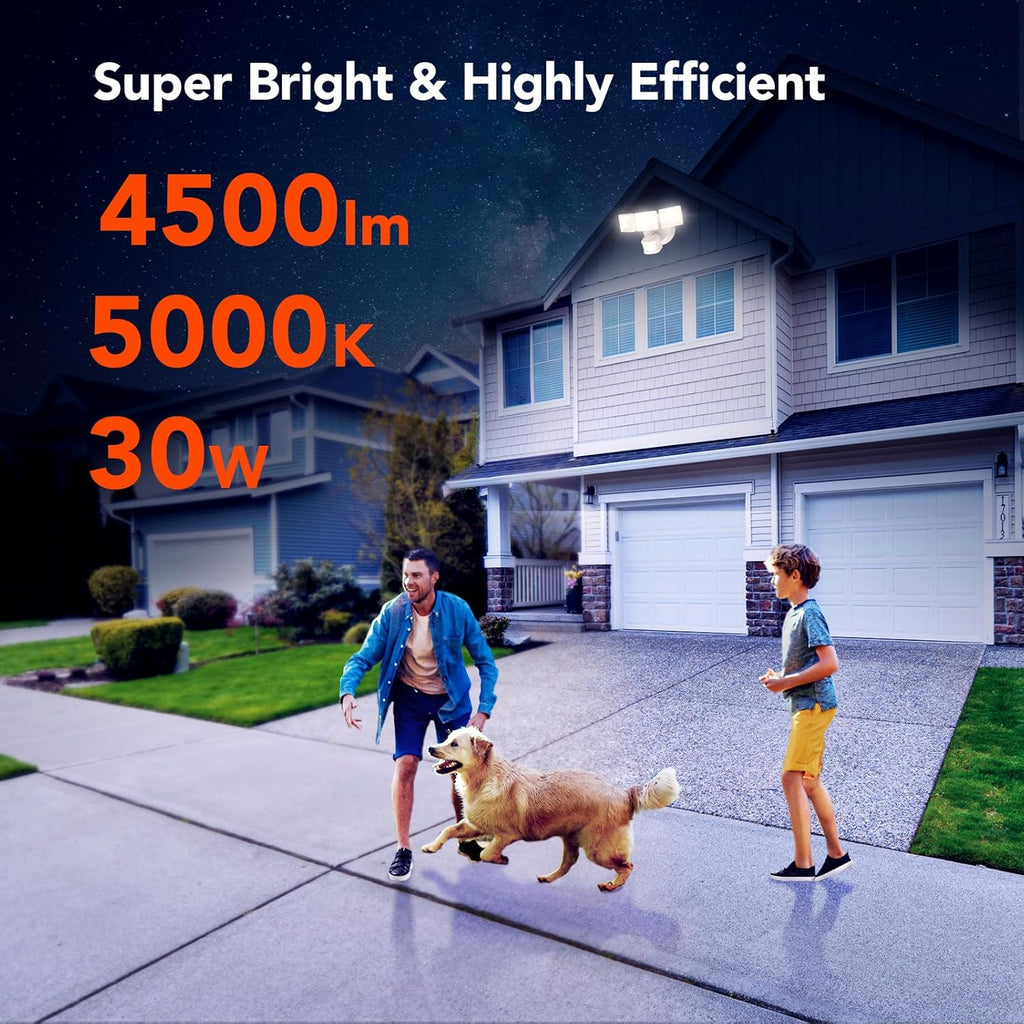 OREiN 4500LM/30W Flood Lights Outdoor, 180°/40FT Motion Sensor Outdoor Lights 3 Modes Dusk to Dawn IP65 Waterproof LED Security Light for 4500SQ.FT Area for Yard Garden, White (Hardwired)