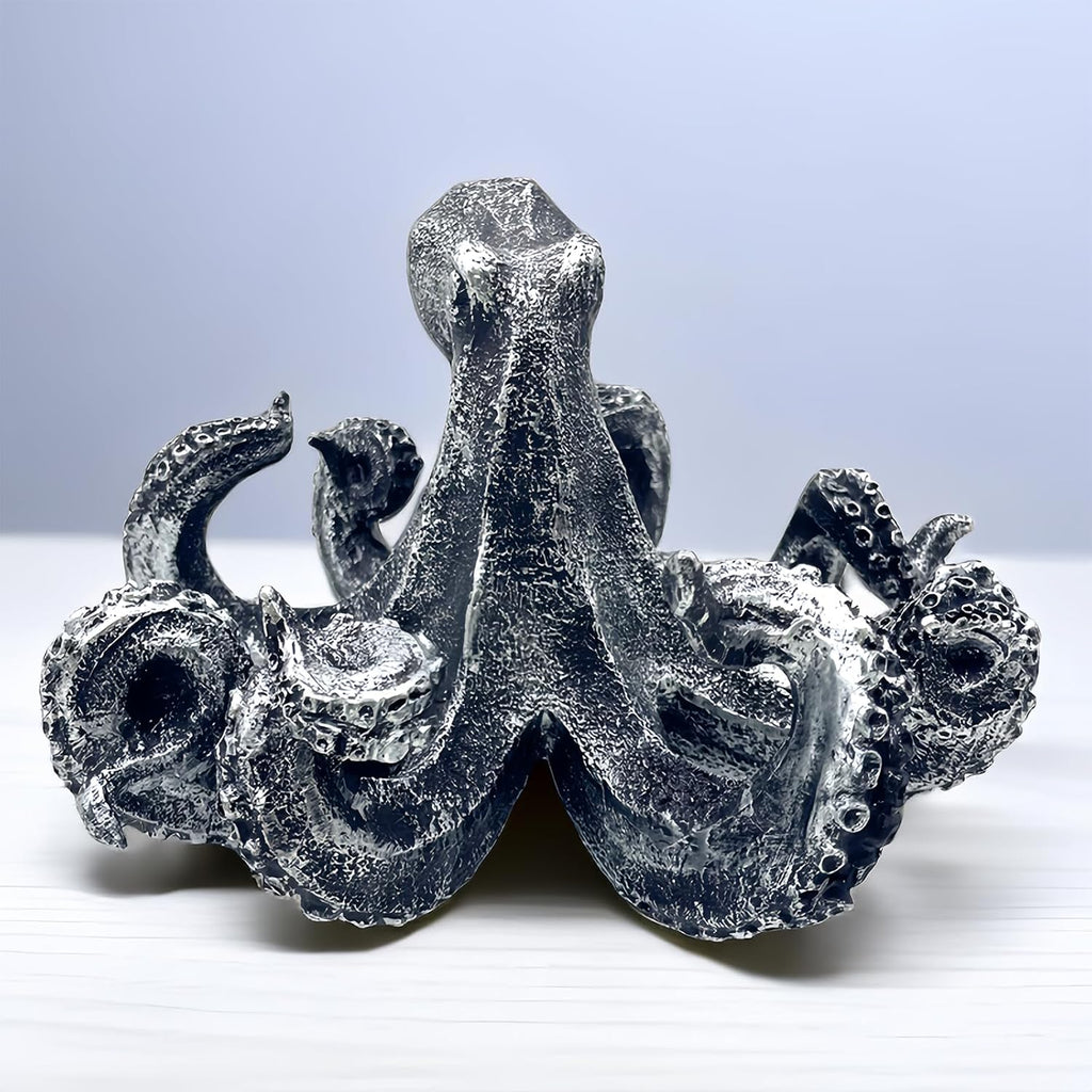 10 Inch Octopus Vintage Statue Sculpture Frgurine Gift for Home Office Living Room Desktop Display Decor Decorative (Silver)