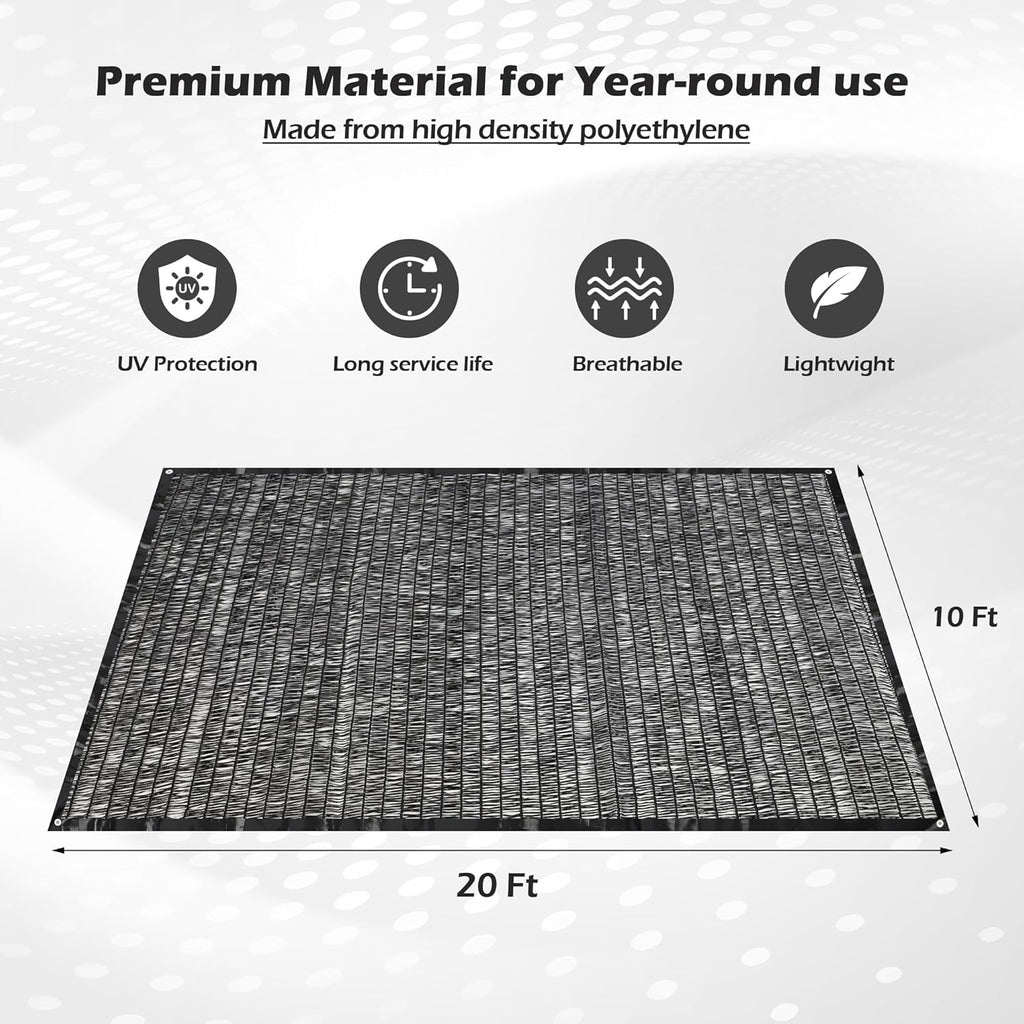 Garden expert 50% Sun Shade Cloth 10x20ft Mesh Tarp with Grommets for Plant Cover Patio Canopy Garden Pergola Greenhouse Car Barn Kennel Black