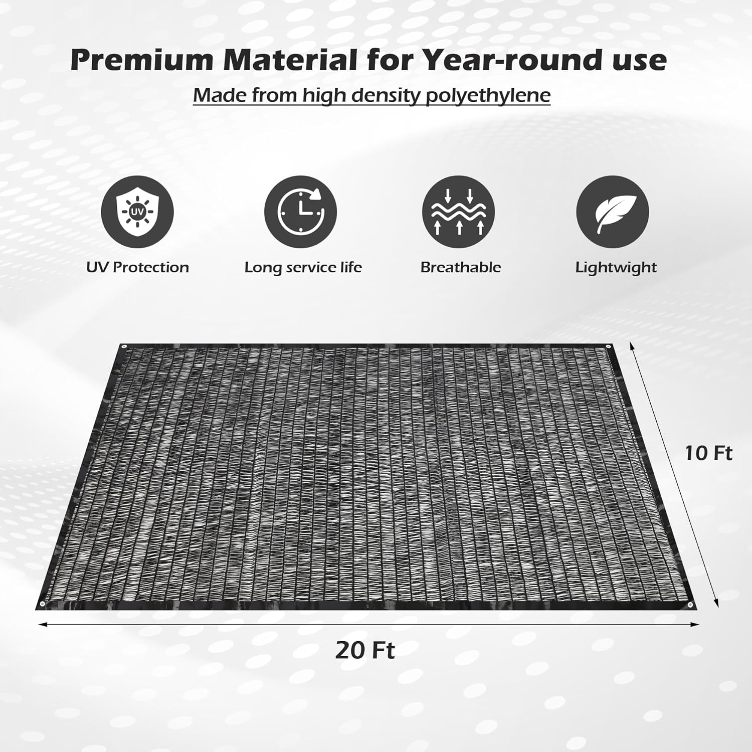 Garden expert 50% Sun Shade Cloth 10x20ft Mesh Tarp with Grommets for Plant Cover Patio Canopy Garden Pergola Greenhouse Car Barn Kennel Black