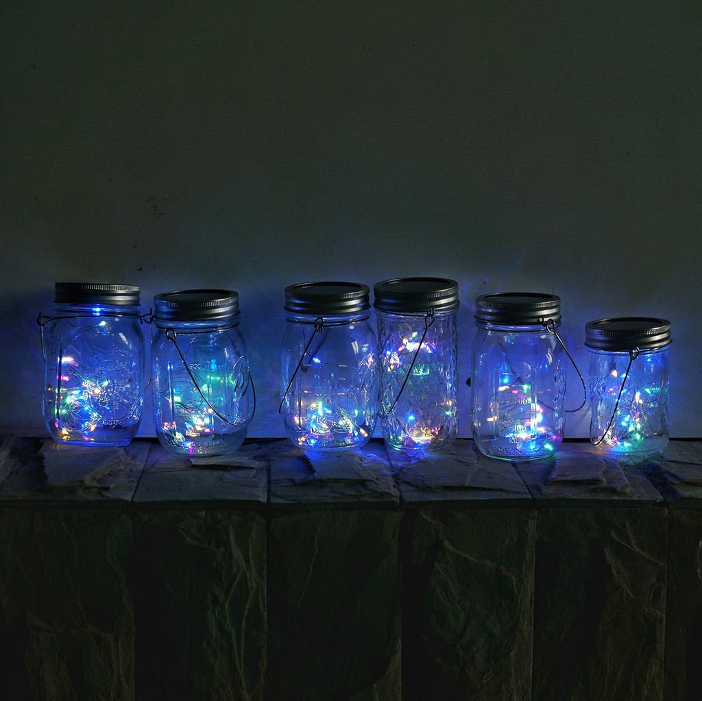 Decorman Solar Mason Jar Lights, 12 Pack 30 LED Fairy Star Firefly String Lids Lights with 12 Hangers for Patio Yard Garden Party Wedding Christmas Decoration(Jars Not Included) (12 Pack, Colorful)