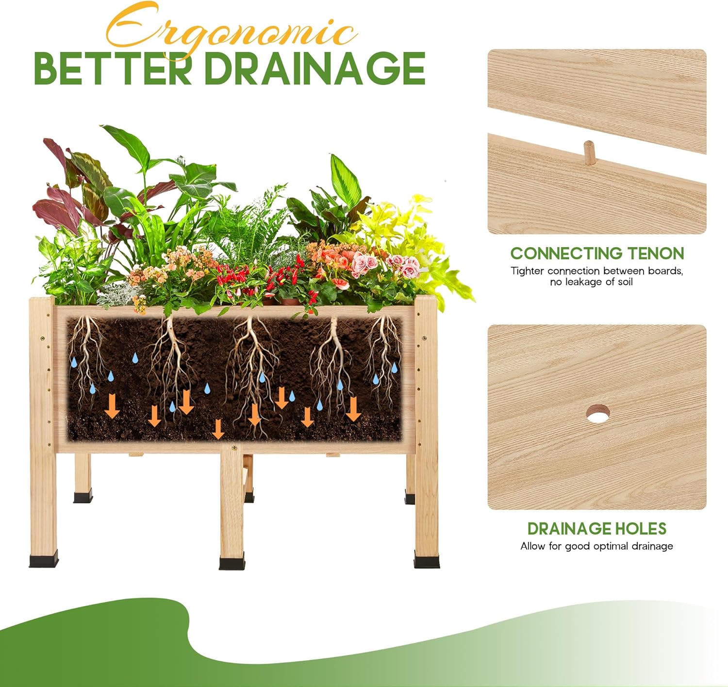 SPECRAFT 4x2 Ft Raised Garden Bed - Features Legs, Drainage Holes, Ideal for Vegetables, Flowers, Elevated Wood Planter Box for Balcony, Patio, Backyard, Easy Assembly Fir Wood