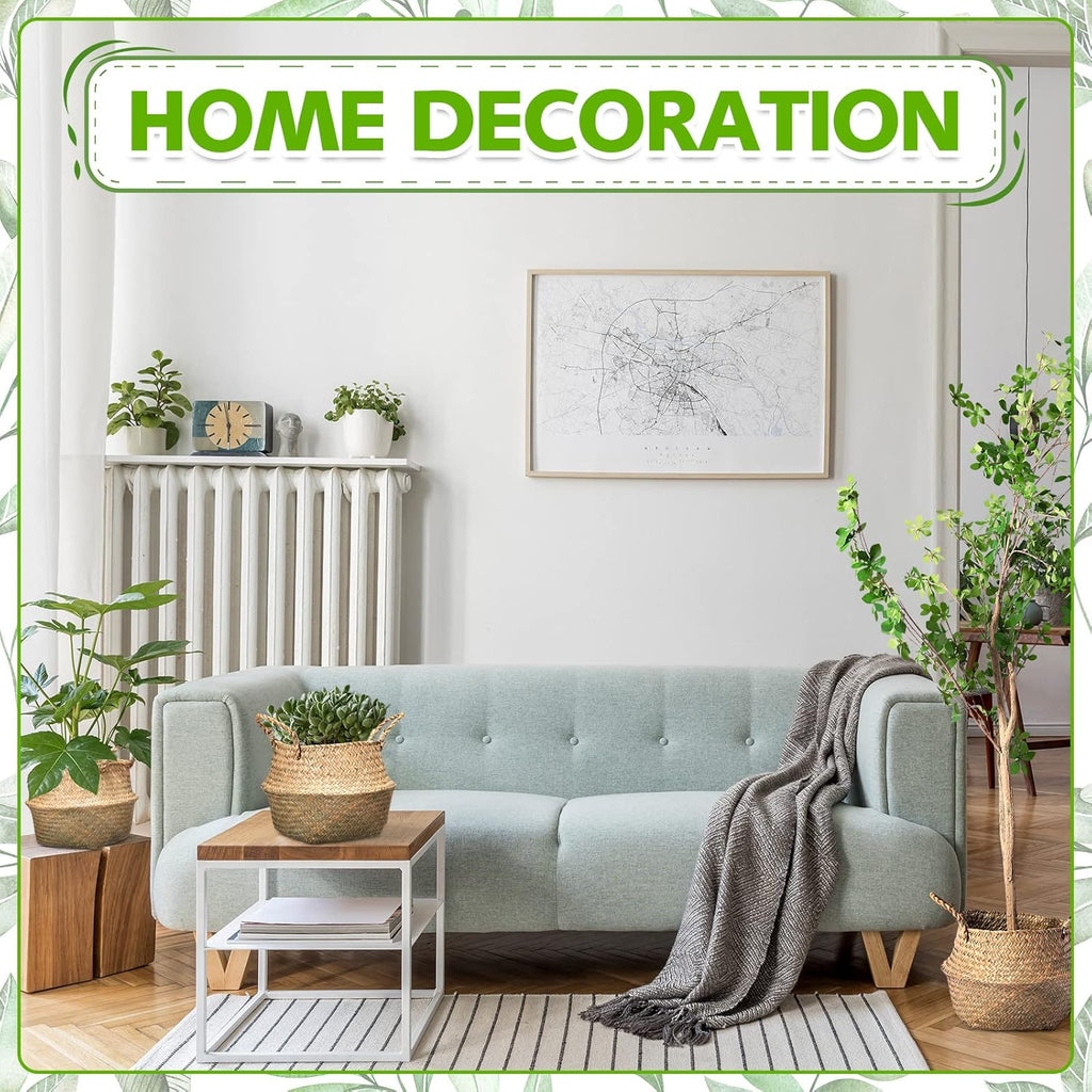 Qunclay Woven Seagrass Baskets Belly Basket Folding Boho Natural Plant Pot with Handles Round Decorative Wicker Large Indoor Planter for Home Outdoor Tree Planters Decor(9 x 11 Inch, 4 Pcs)