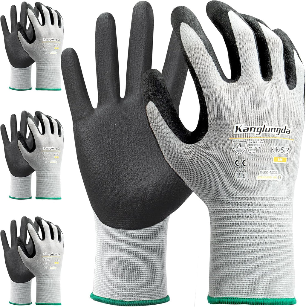 3-Paris XL Work Gloves for Men and Women, Nitrile Coated Safety Protective Gloves with Grip, Ideal for Gardening, Warehouse, Mechanic, Light Duty Construction Work