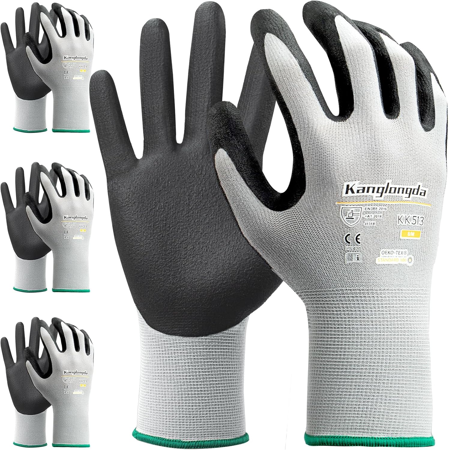 Kebada Foam Nitrile Coated Work Gloves, 3 Pairs Nylon Gloves with Grip, Ideal for Package Handling, Warehouse, Mechanic and Light Duty Construction, Small