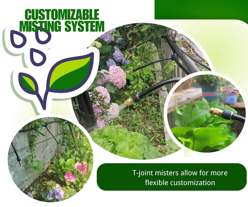 5pk Brass Misting Nozzles Tee 16 inch 360 Degree Adjustable Copper Sprayer, Compatible with1/4 trubing Hose Watering Plant Drip Irrigation Pneumatic Fittings Connection for Watering Garden（16inch）