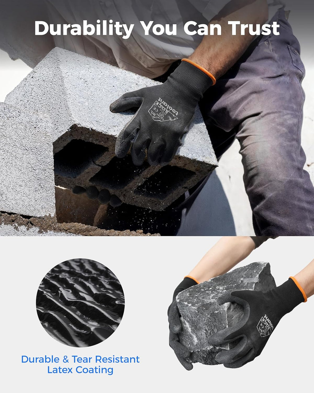 toolant Crinkle Latex Work Gloves Bulk, Rubber Coated Safety Work Gloves for Men and Women, 12 Pairs for Construction, Gardening, Warehouse (Gray, Medium)