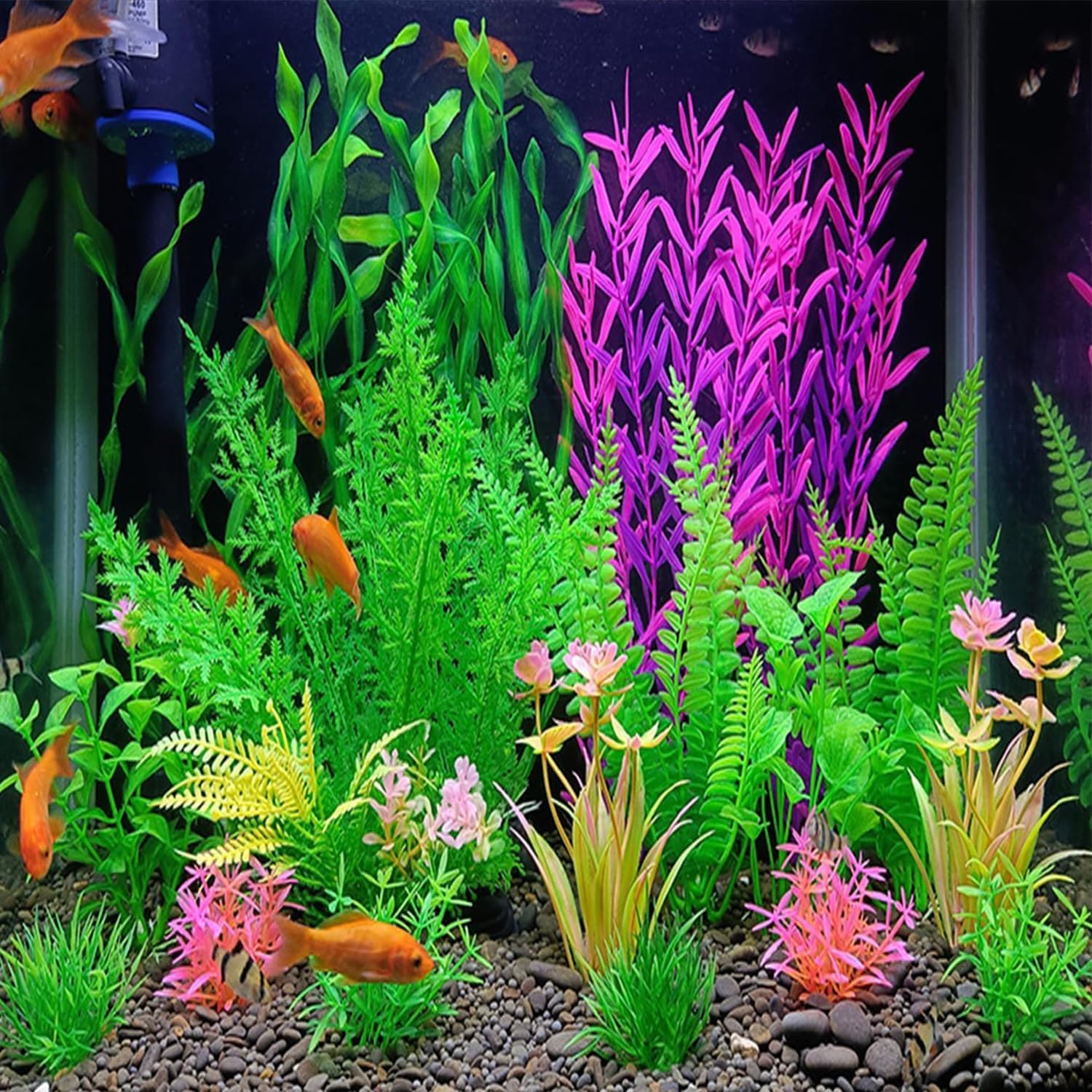 18 Pieces Colorful Artificial Fish Tank Decorations, Aquarium Decorations Fish Tank Purple Artificial Plastic Plants
