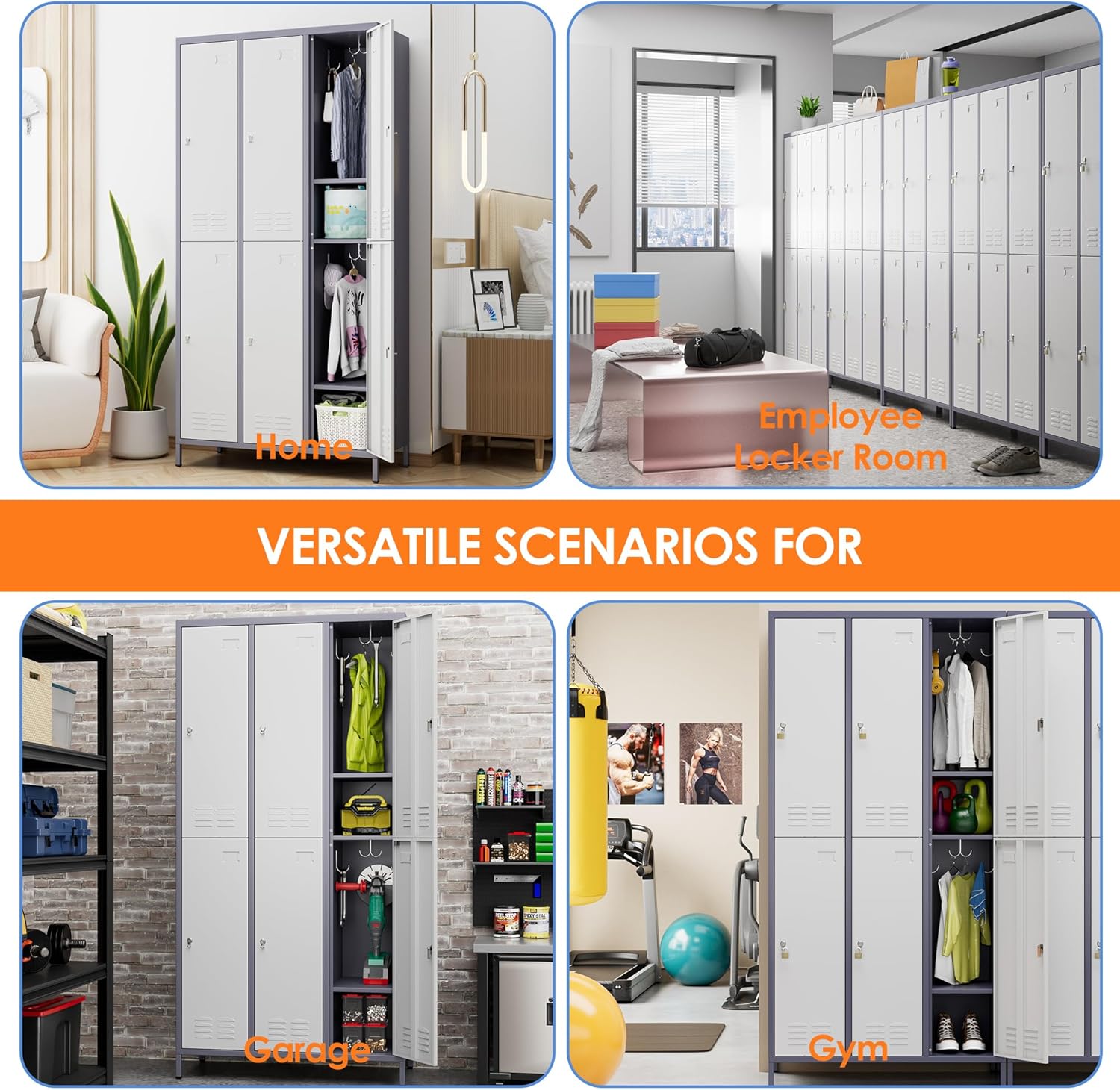 METAN Metal Locker for School Office Gym Bedroom,6 Doors Steel Storage Lockers Cabinet for Employees,Industrial Storage with 1 Shelf,Assembly Required,Gray White