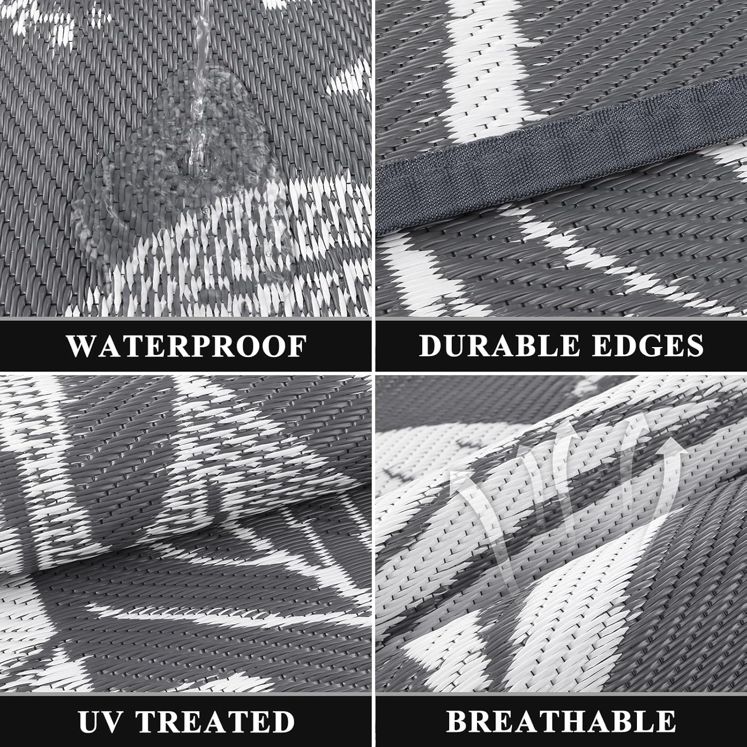 Pauwer Waterproof Outdoor Rug 6x9, Reversible Plastic Straw Patio Camping Rug, Indoor Outdoor RV Mat Carpet for Deck, Camper, Porch, Balcony, Backyard, Picnic, Floral Grey