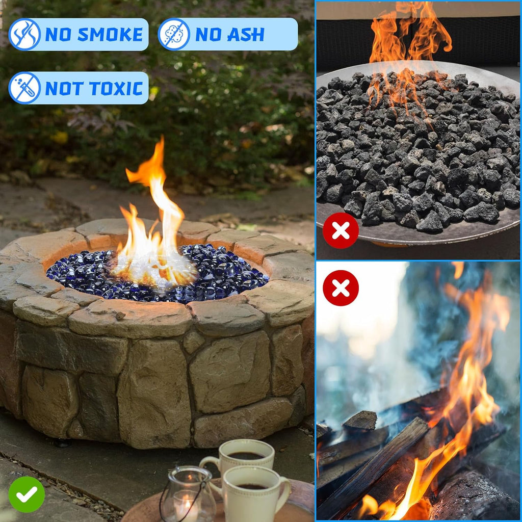 Fire Glass, Cobalt Blue Fire Stone for Propane Firepit, Fireplace and Outdoor Decorative. High Luster Diamonds 1 Inch Glass Beads, 10LB