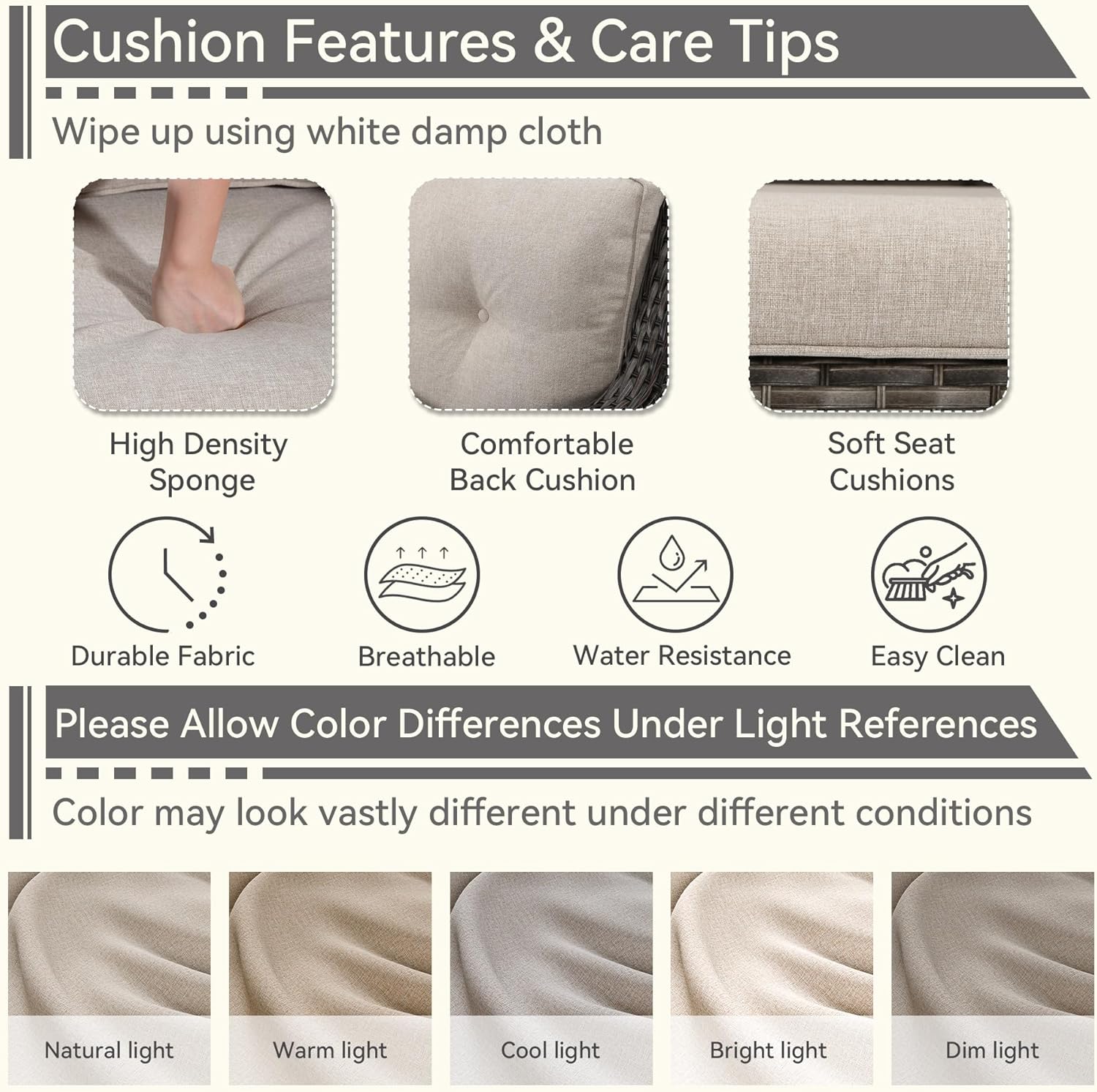 1 PC Outdoor Rocking Chair, Wicker Patio Rocker Chair for Yard, Porch, Mixed Brown Grey Rattan, Beige Cushions