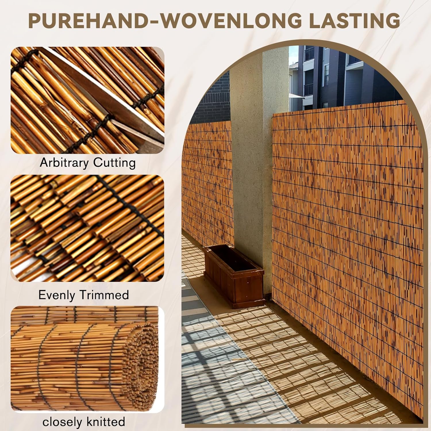 Bamboo Reed Fencing, Light Russet Bamboo Screens Outdoor for Patio, Decorative Balcony Privacy Screen Reed Curtains for Garden Backyard Balcony Outdoor, 3 x 10 FT