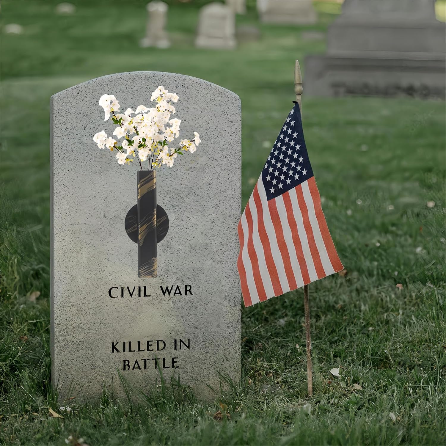 Self Adhesive Wall Vase Metal Tube Decoration Holder Used to Display Dried Flower, Faux Flowers, Fake Flowers, Also Suitable for Cemetery Memorial Decoration (2 Pcs Black and Gold Stripe)