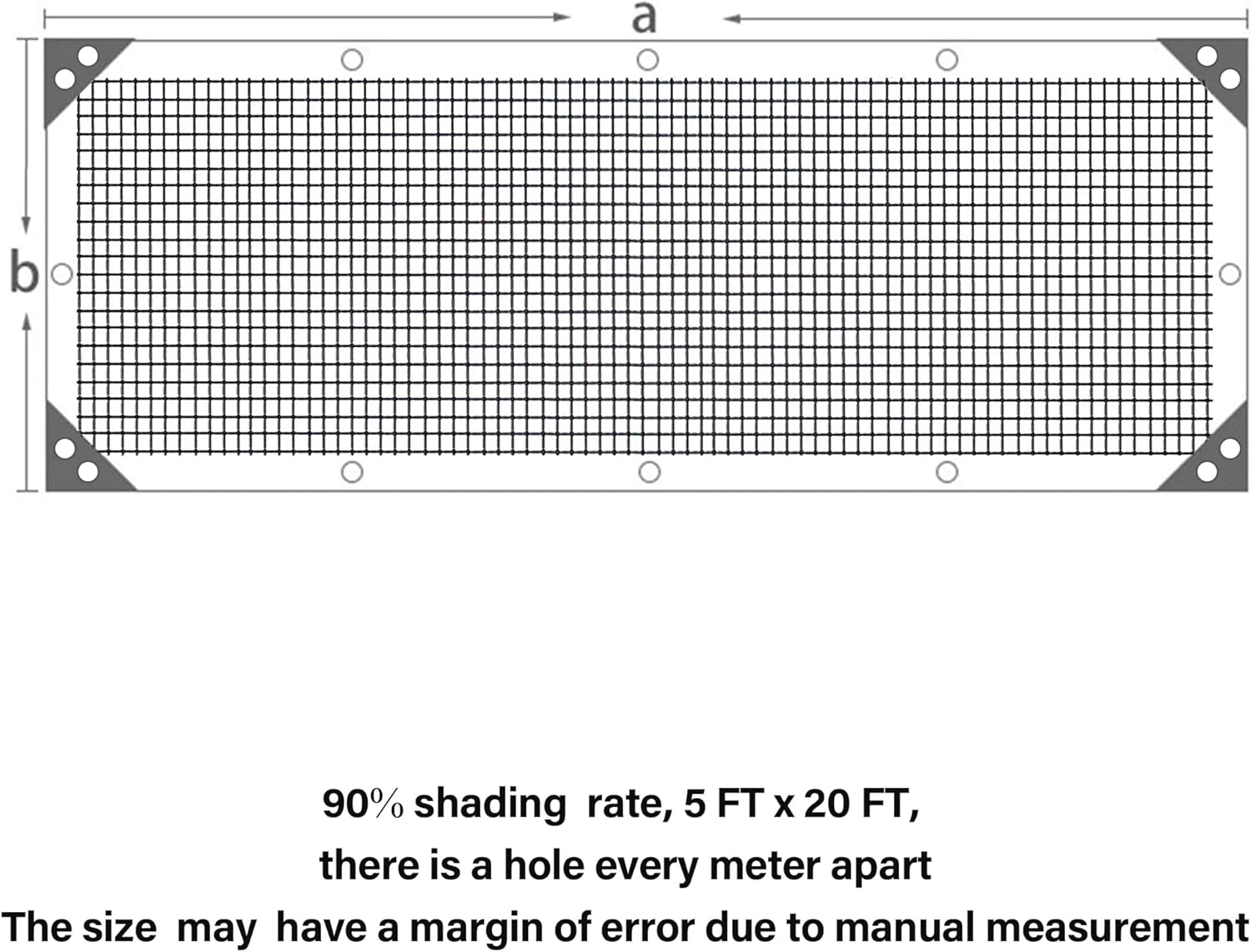 winemana Black Shade Cloth 90%, 5x20 FT Mesh Tarp - Garden Shade for Greenhouse, Patio, Vegetables, Plants Cover and Chicken Coops, Sun Shade Net for Outdoor Protection with Reinforced Grommets