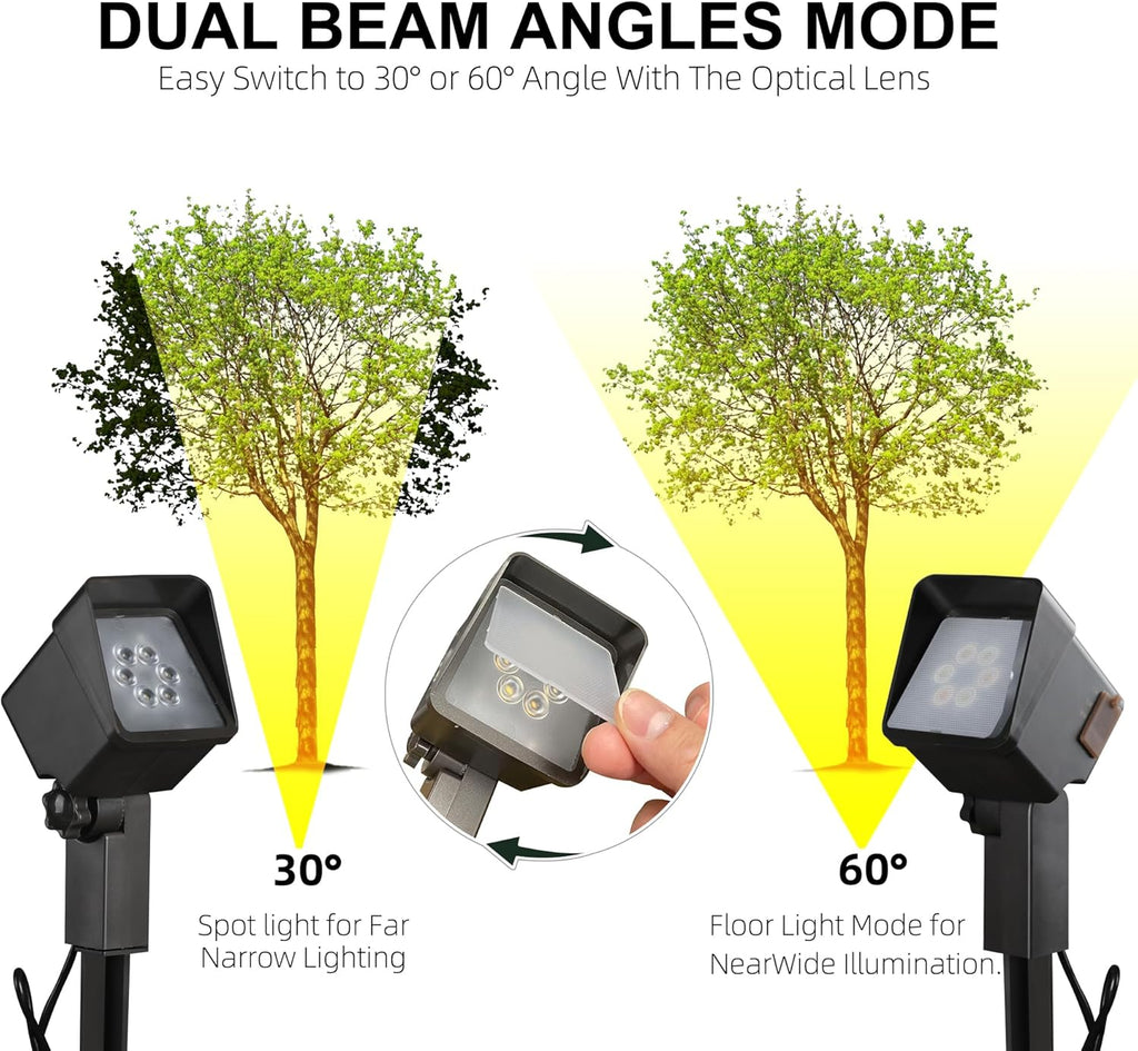 Solar Spot Light Landscape Lighting - 3 Pack of Outdoor Landscaping Light, 500 Lumen Garden or Accent Lighting for House or Trees, Dual Beam Angle, and 3 Light Colors,10ft Cable and Remote Solar Panel