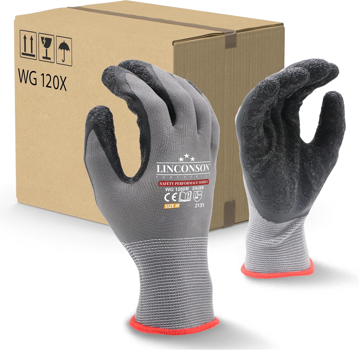 linconson 12 Pack Safety Performance Series Construction Mechanics Wrinkle Latex Work Gloves