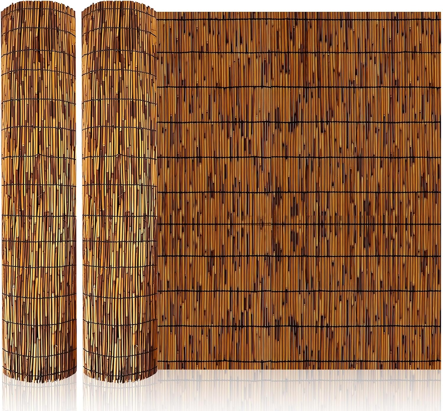 Natural Bamboo Reed Fence, 2 Pack 6FT x 16.4FT,Bamboo Fence Rolls 6 Feet High Outdoor for Garden, Decorative Fence for Outdoor Privacy Screening, Sun Blocking, Decorative Divider, Brown
