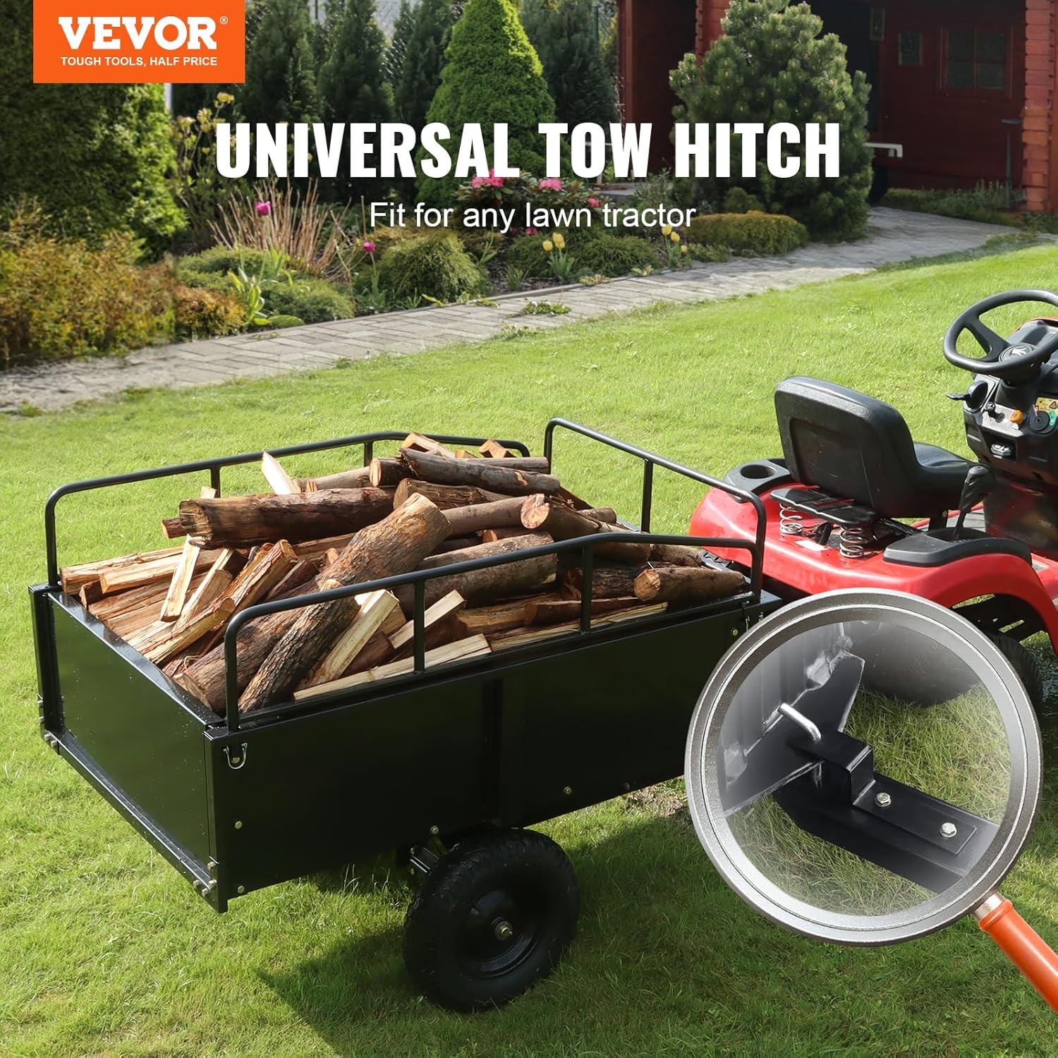 VEVOR Heavy Duty ATV Dump Cart - Steel Tow Behind trailer, 750 lbs, 15 Cubic Feet Garden Utility with Removable Sides