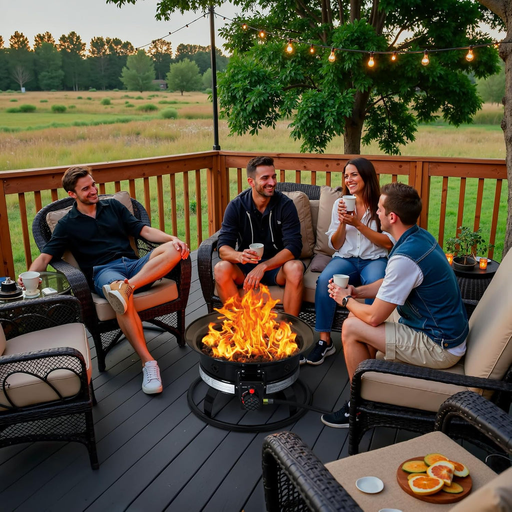 GUNJI 19-inch Portable Propane Fire Pit Table for Outside, Smokeless Gas Fire Bowl with Auto-Ignition, Lid & Carry Kit, for Patio, Camping, Tailgating, Deck, Backyard, RV