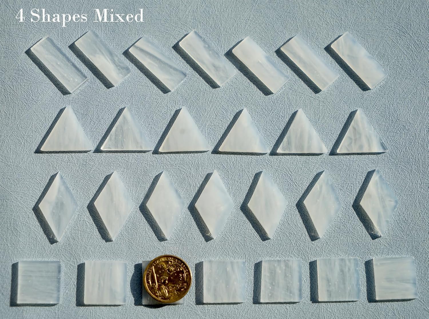 Large Textrued Transparent Glass Mosaic Tiles, 70pcs Stained Glass Pieces Bulk for Mosaic Art, 200g Pre-Cut Mosaic Glass Tiles Kit for Handmade Mosaic Crafts, Clear & White