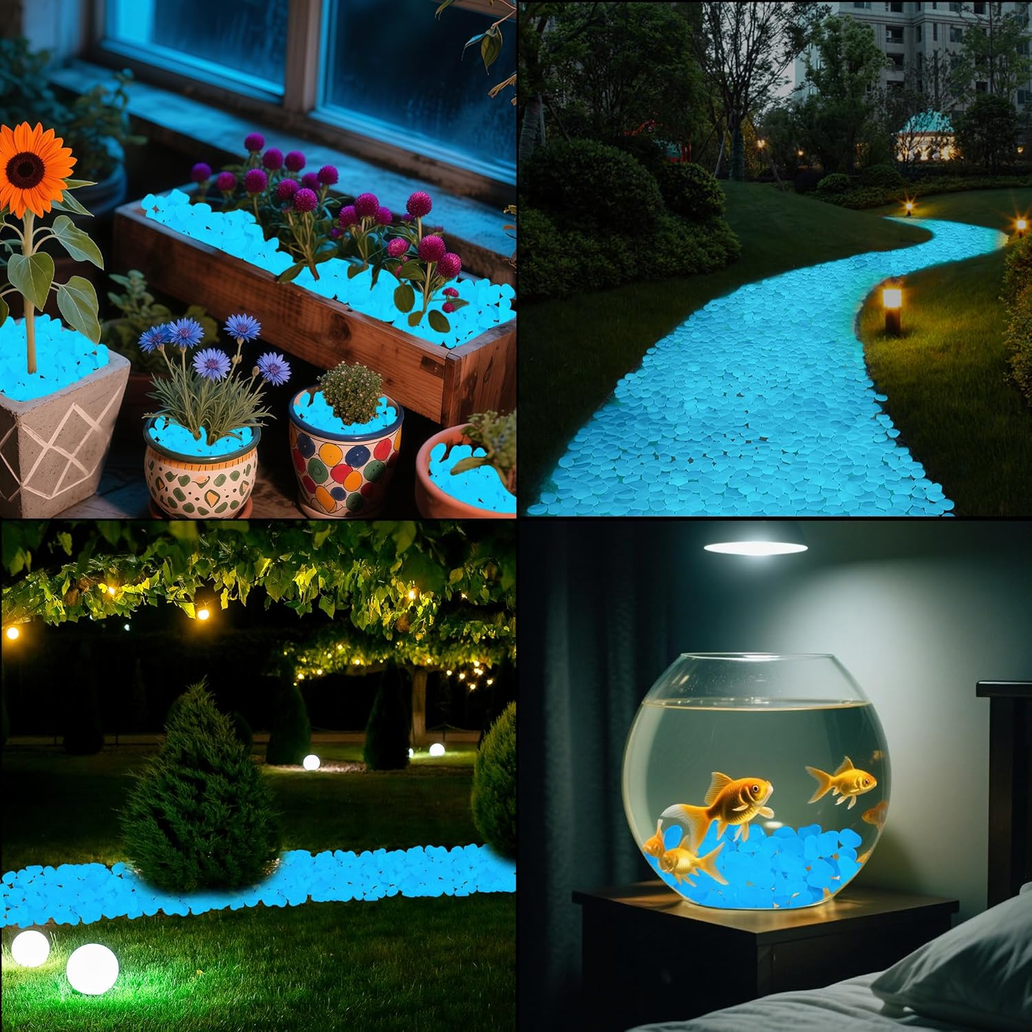 1.4LB 25-27mm White Glowing Pebbles Luminous Stones Glow in The Dark Decorative Stones for Walkways Driveway Yard Grass Fish Tank Plant Pots