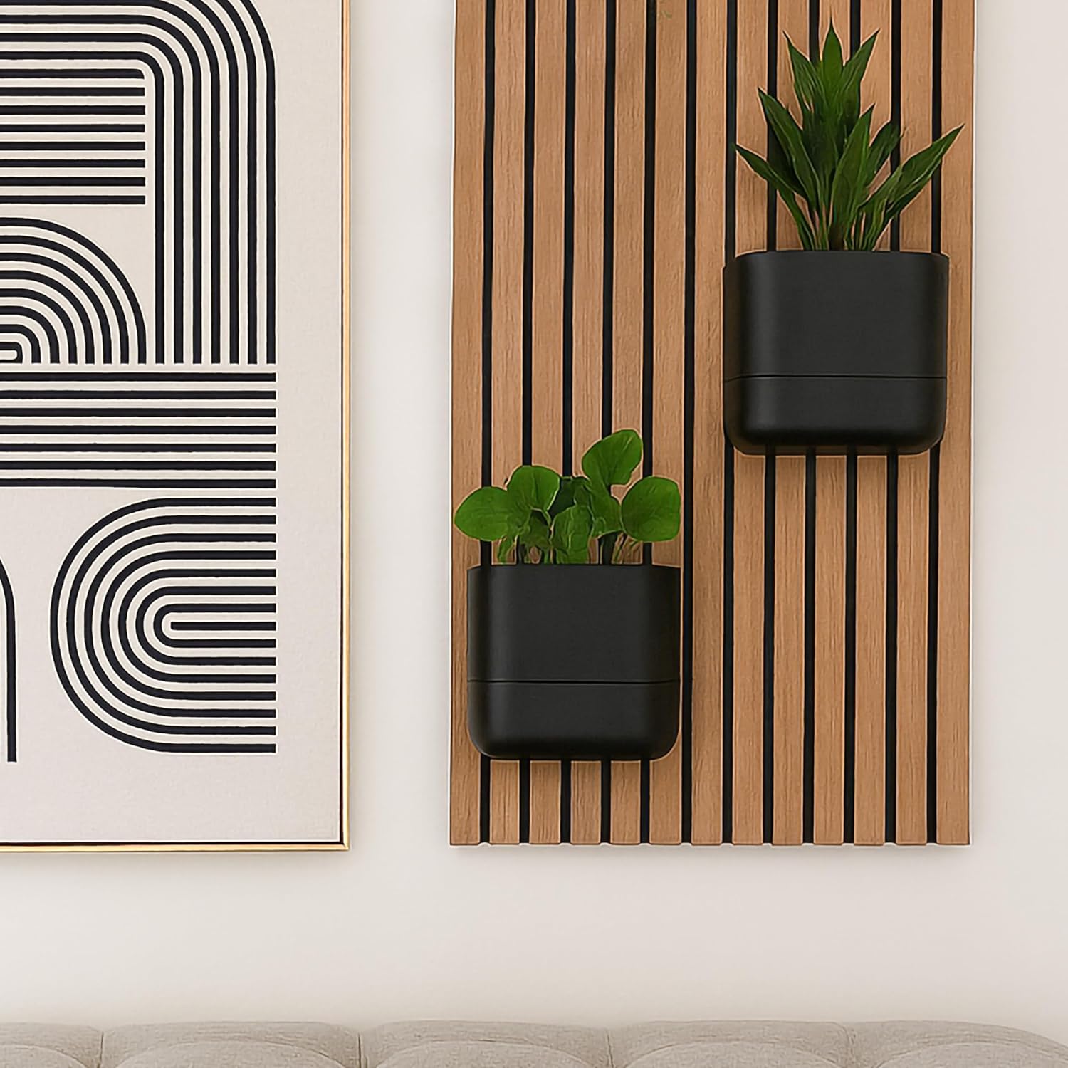 Phoenix Vine 6.5-Inch Wall Mounted Self-Watering Planter Pot for Indoor Houseplants and Herbs | Modern Hanging Planter for Window Sills, Bathroom Walls, Home & Office Décor, Black, Set of 1, 01-WP-B-1