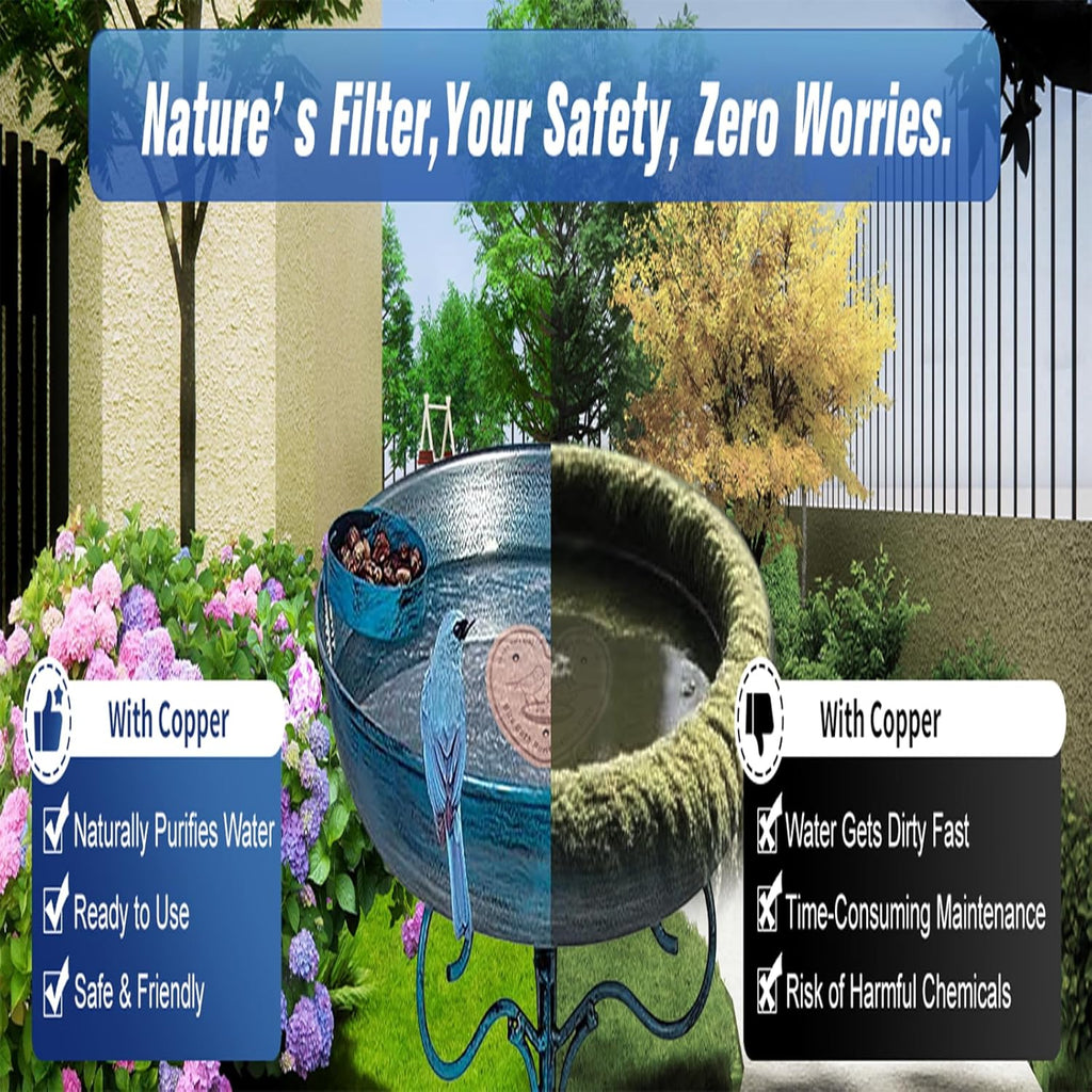 1-Pack 99.99% Pure Copper Bird Bath Purification Disk,Copper Disc with Stable Triple-Point Support,Fits All Outdoor Bird Baths(Heart-Shaped)