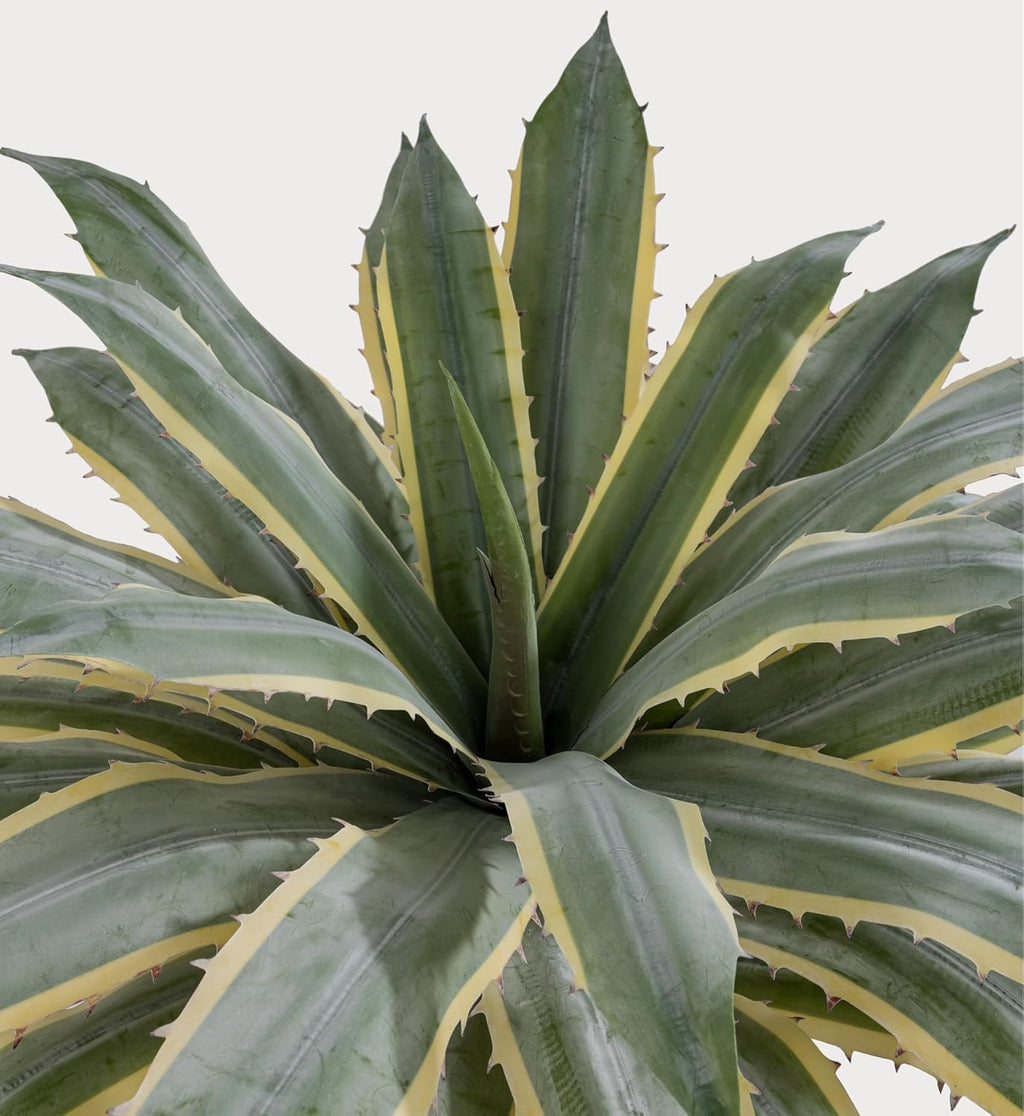 SUNPRAIRIE 32 Inch Tall Large Faux Agave Plant with Two-Tone Sawtooth Edged Leaves; Planted in Black Pot with Real Stone Pebbles. Large Artificial Plants Indoor and Outdoor.