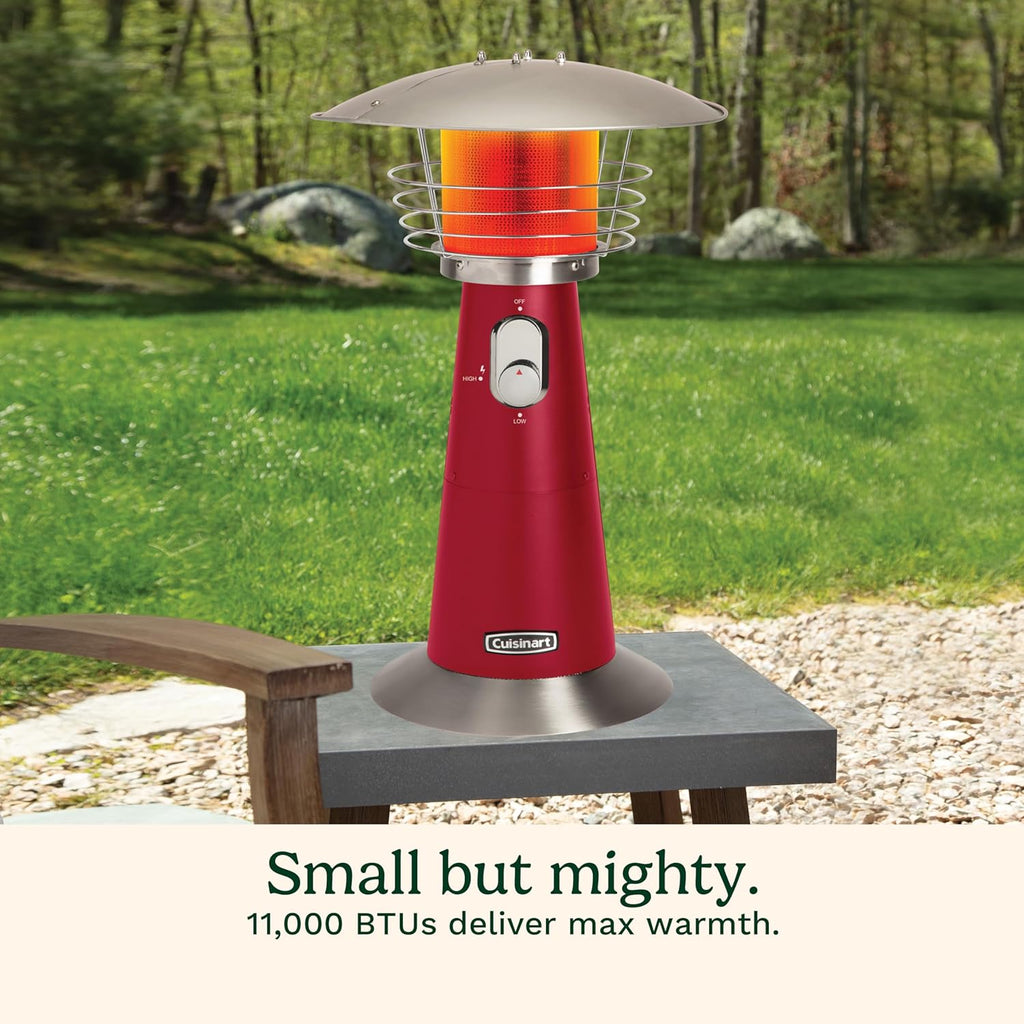 Cuisinart Portable Tabletop Patio Heater, 11,000 BTU Outdoor Propane Heater with Safety Tilt Switch and Adjustable Heat, Burner Screen Guard, 30 sq. Foot Heat Range, Red