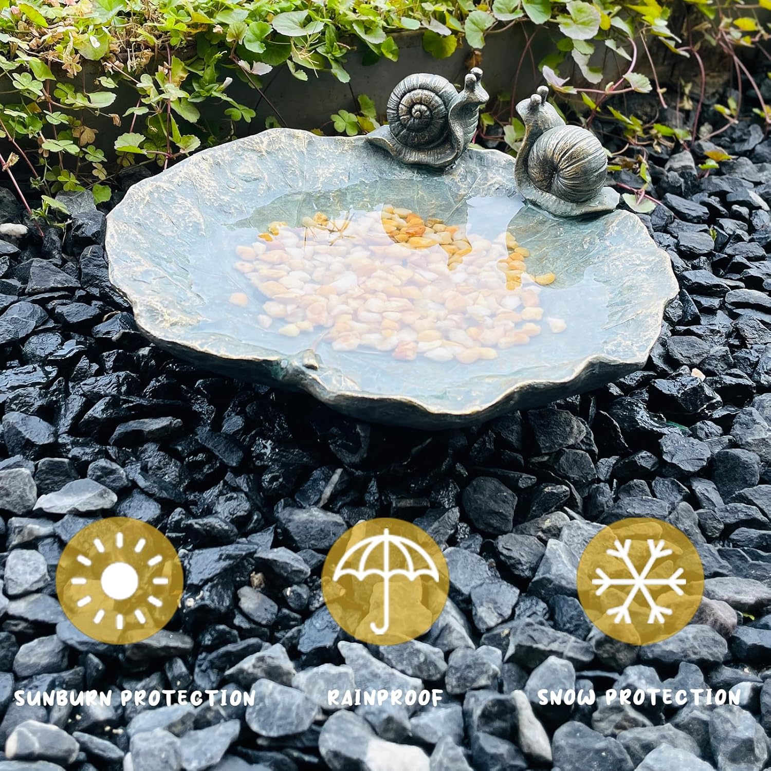 Bird Baths for Outdoors, Wild Birdfeeder, Antique Outdoor Garden Resin Birdbath Bowl for Outside Yard Table Decor (Snail Bird Feeder)