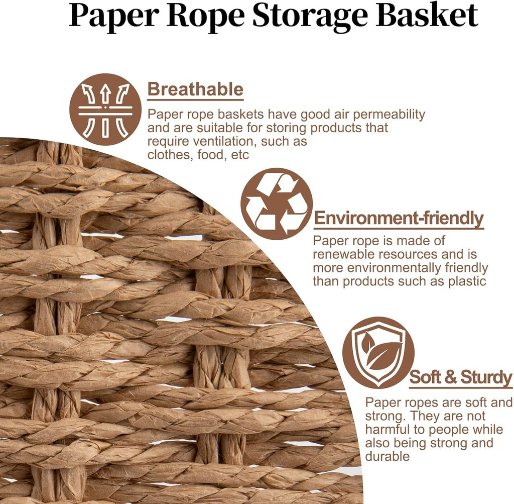 OIAHOMY Wicker Basket, Paper Shelf Basket with Built-in Handles, Rectangular Wicker Storage Bin for Pantry, Shelves, 1 Pack-Yellow