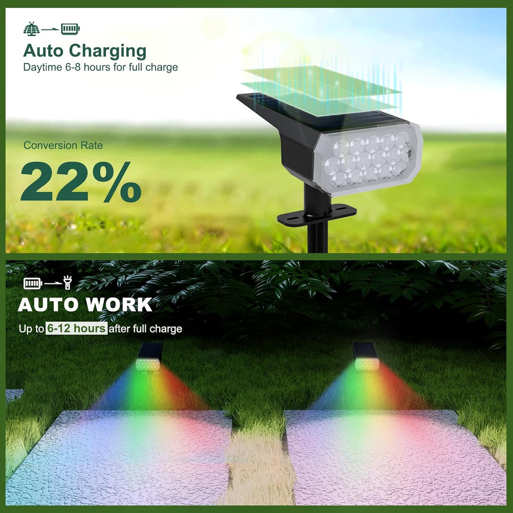 Solar Spot Lights Outdoor, 8 Lighting Modes Multicolor Solar Lights Outdoor Waterproof IP65, Landscape Spotlights for Garden Yard, 6 Pack RGB