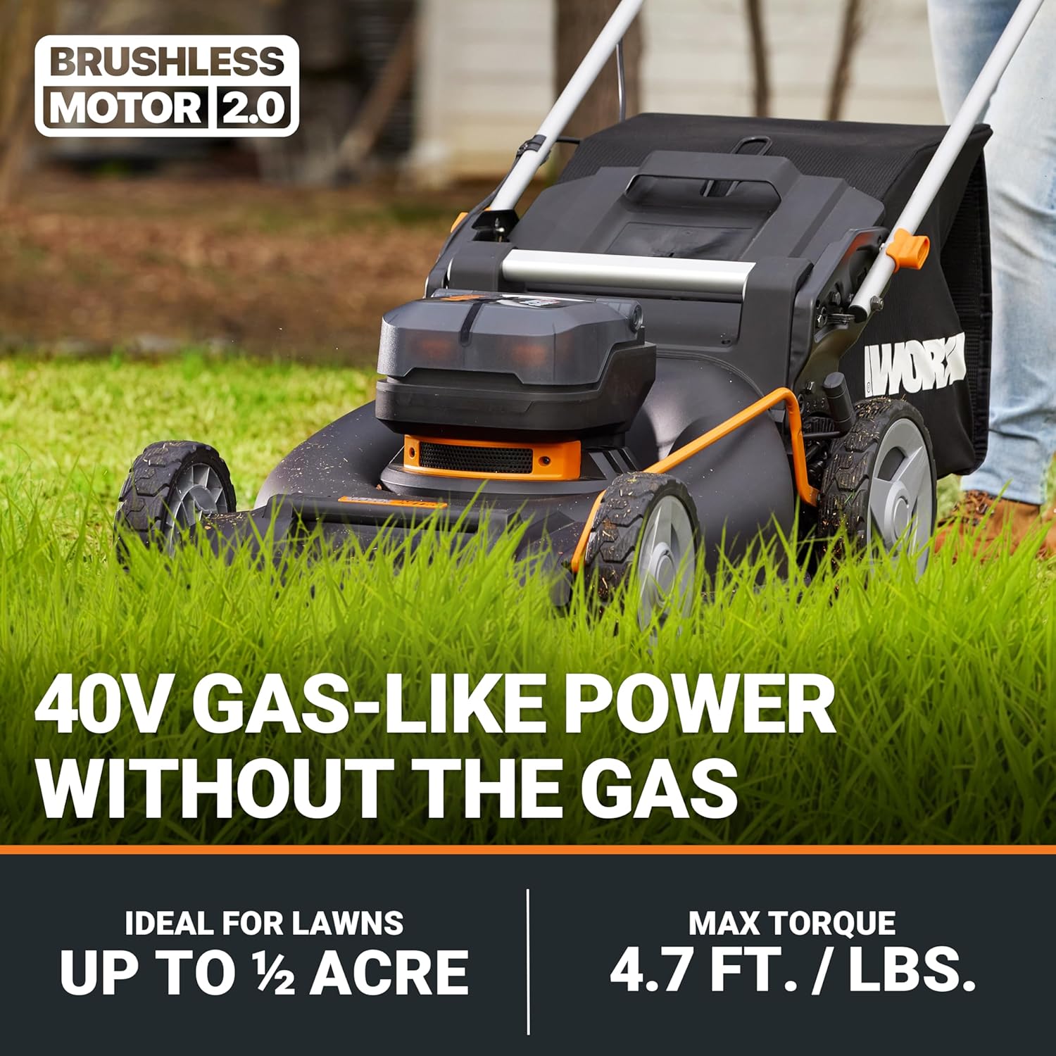 WORX Nitro 40V 21" Cordless Lawn Mower w/Aerodeck & Intellicut, Brushless Electric Mower Up to 1/2 Acre, Push Lawn Mower w/ 7-Position Height Adjustment WG752 – Batteries & Charger Included