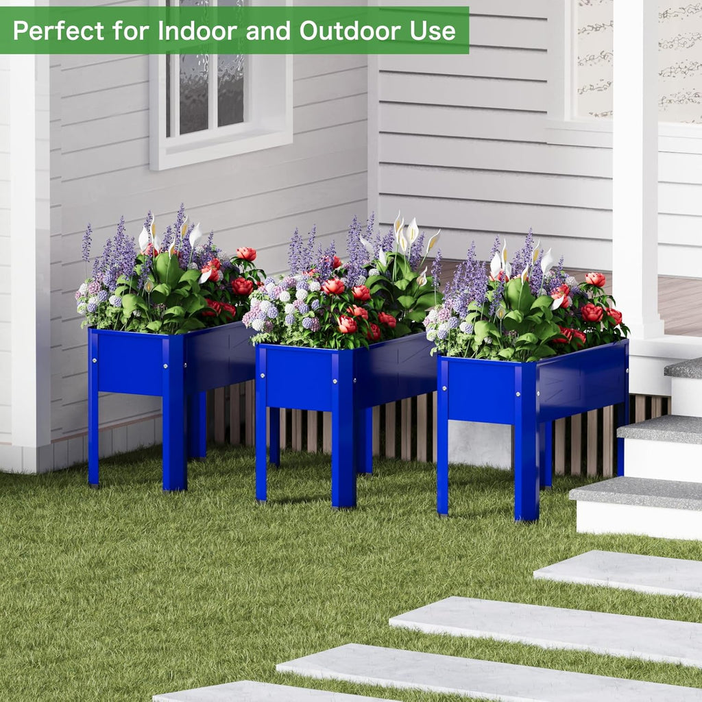 Raised Garden Bed with Detachable Tall Legs Elevated Metal Planter Box for Growing Fresh Herbs Vegetables Flowers Succulents&Other Plants for Outdoor Backyard Patio Deck Balcony Blue