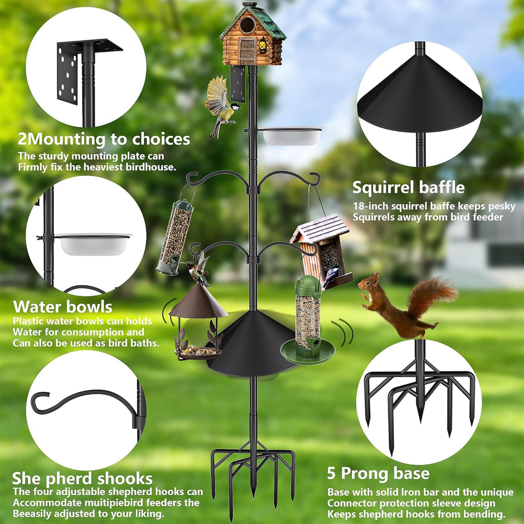 Bird Feeder Pole Stand,95 Inch House Pole for Outdoors Weather Station,Heavy Duty Metal Mount Kit Adjustable Multifunctional Bird Feeder Stand
