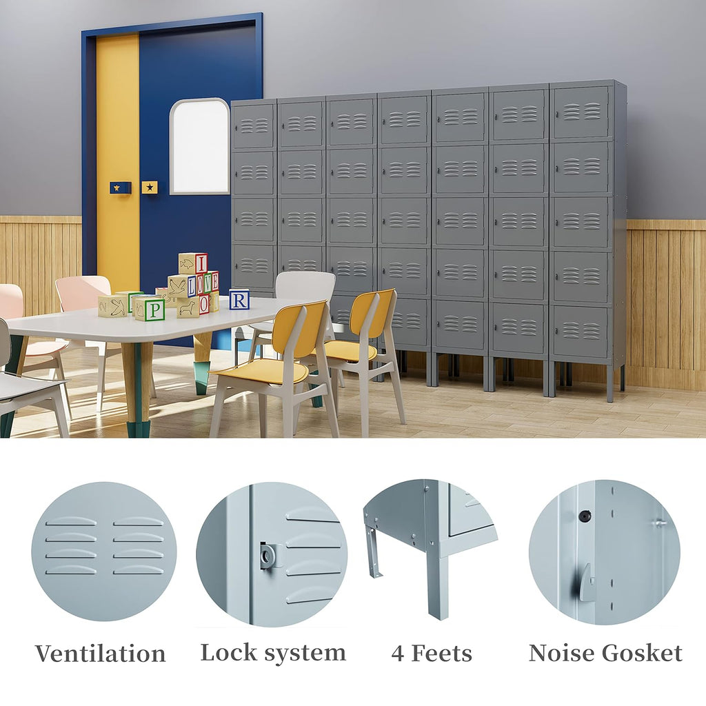 Yizosh Metal Locker with 5 Doors, Tall Steel Storage Lockers for Employees - 5 Tier Locker Storage Cabinets for School, Gym, Home, Office, Garage