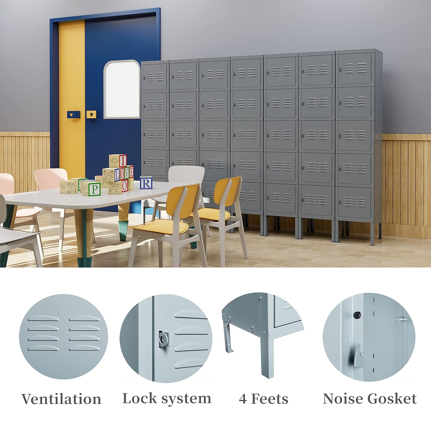 Yizosh Metal Locker with 5 Doors, Tall Steel Storage Lockers for Employees - 5 Tier Locker Storage Cabinets for School, Gym, Home, Office, Garage