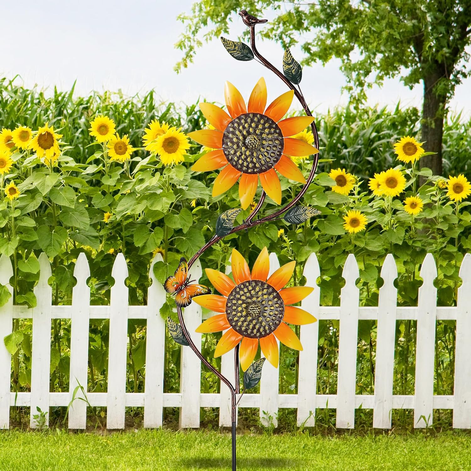 Sunflower Wind Spinners Yard Decoration Outdoor - Windmill Wind Sculptures & Spinners Metal Yard Art Pinwheels for Garden Patio Lawn Decor