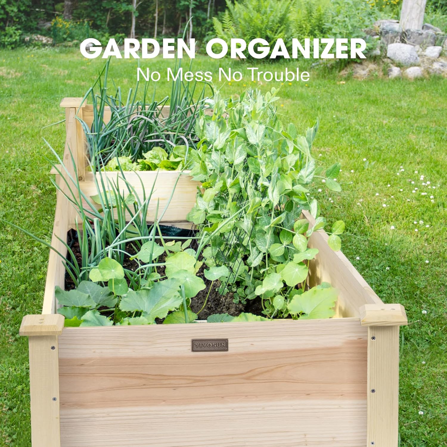 VIVOSUN 8×2Ft Wooden Raised Garden Bed, 97 x 25 x 11 Inches, Outdoor Wood Planter Box with Gloves and a Liner for Garden, Patio, Balcony, Backyard and Outdoors