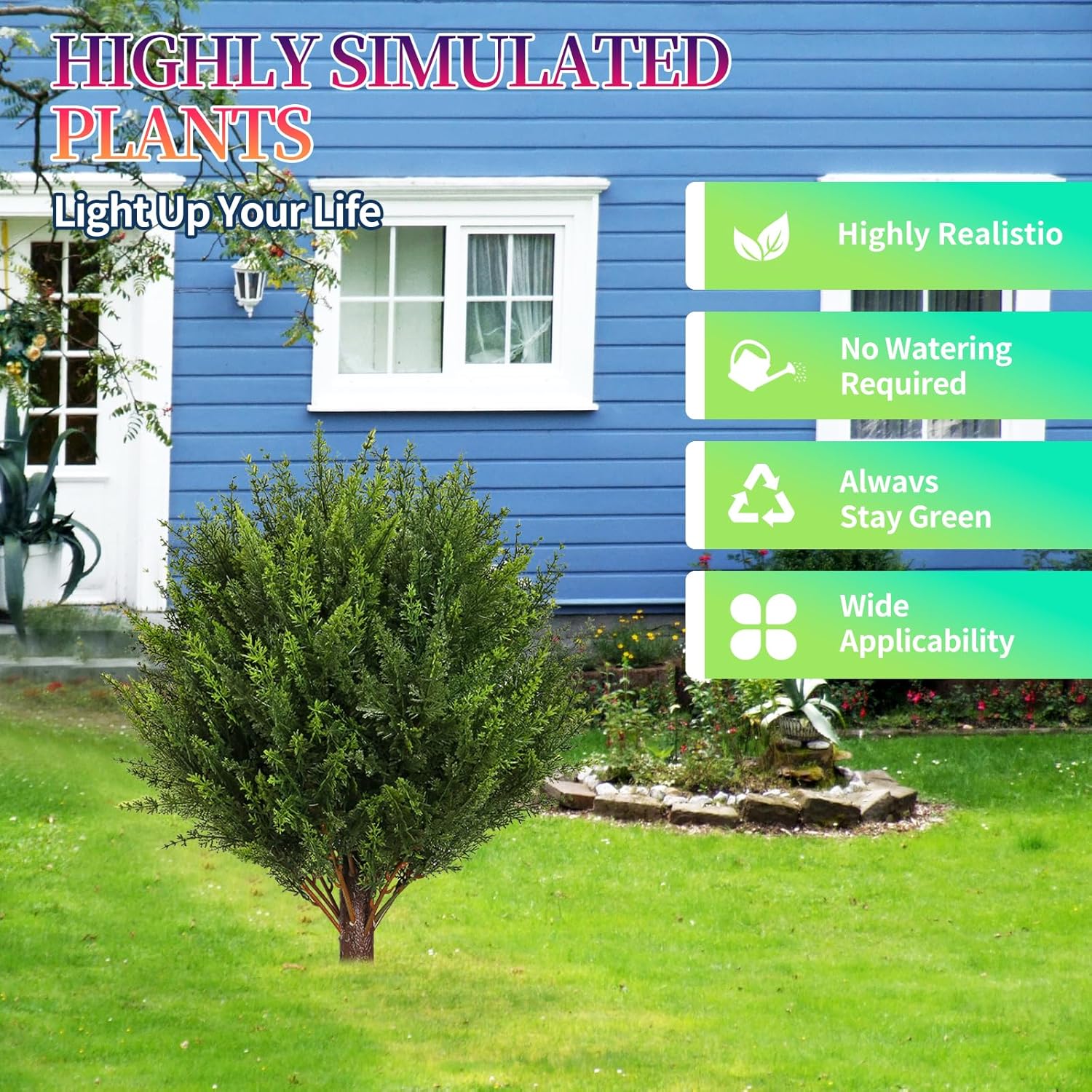 Artificial Cedar Shrub Ball Trees Two 15.8inch with Ground Spikes, can be Planted in The Ground and in pots, Outdoor Artificial Plants Resistant to UV Rays (4pcs)