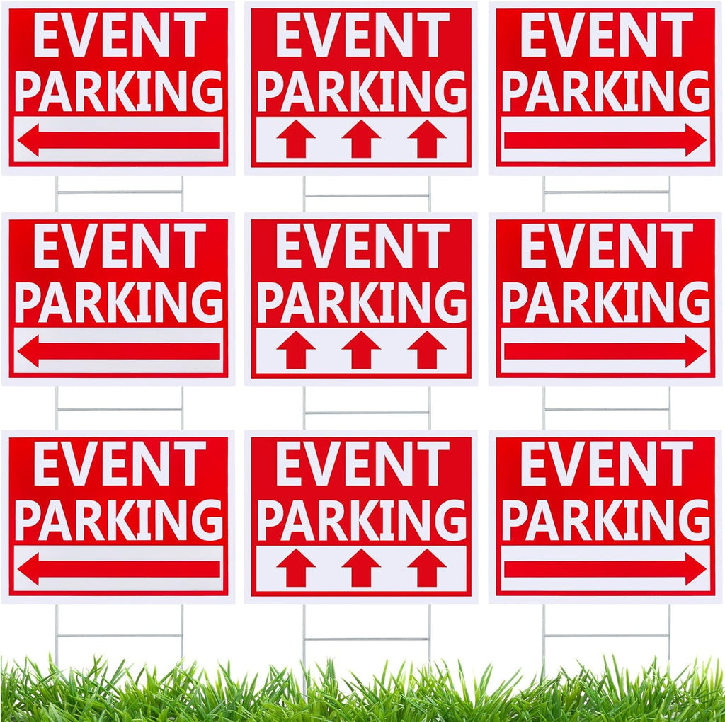 Juexica 9 Pieces 16 x 12 Inches Outdoor Event Parking Signs with Arrow Corrugated Plastic Yard Double Sided Event Signs Outdoor Directional Guest Parking(Red)
