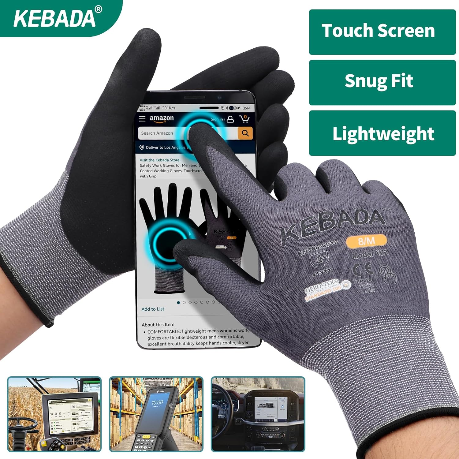 Kebada W2 Work Gloves for Men and Women, Nitrile Coated Working Gloves for Gardening, Construction, Warehouse, Safety Gloves for Work in Yard and Outdoors, 6 Pairs, Small