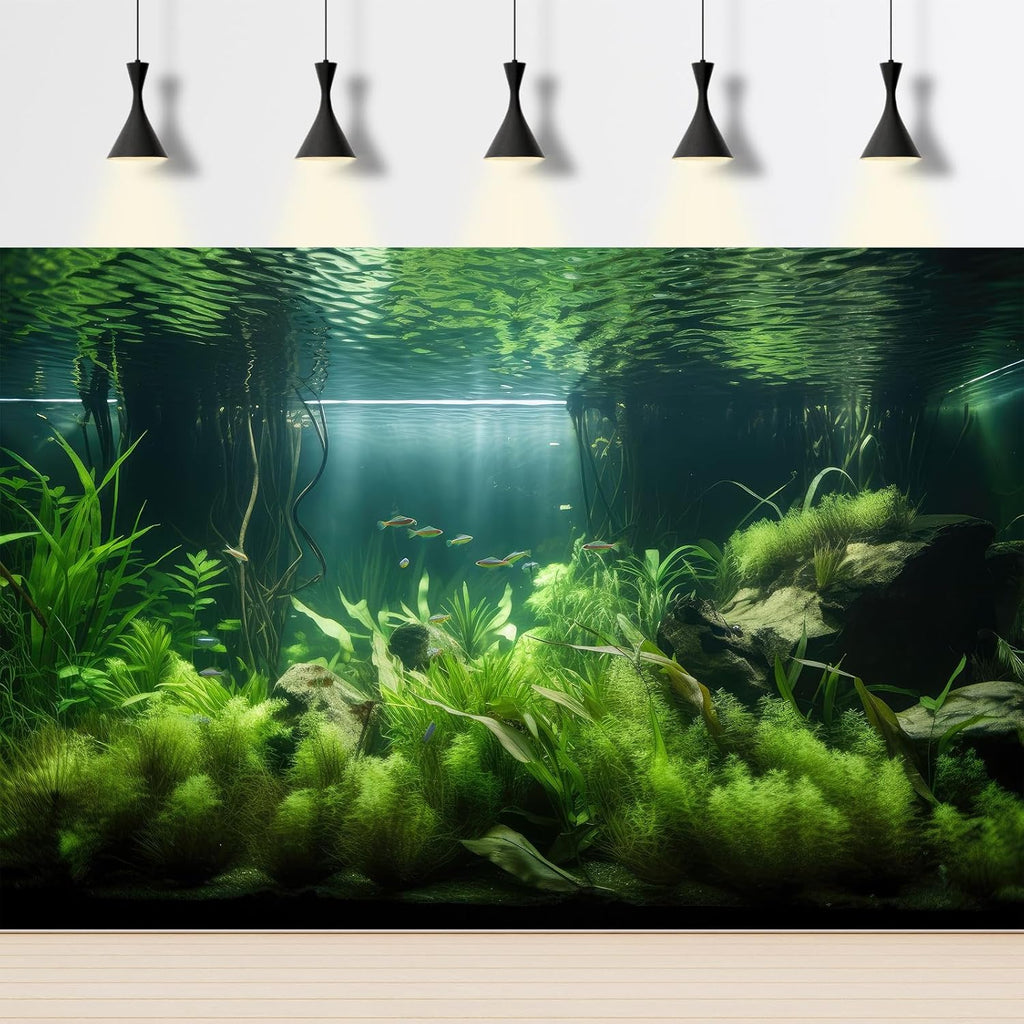 Aquarium Background Lush Green Aquatic Plants and Seagrasses Terrarium Background Under The Sea View With Rock Sands Fish Tank Background Amazing Aquarium Backdrop Background Poster Vinyl 72x18in